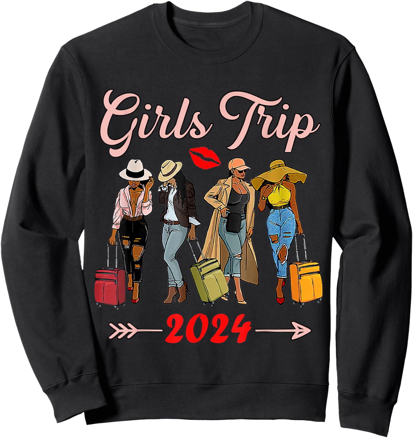 Girls Trip 2024 For Black Melanin Queen on Vacation Women Sweatshirt - Sweatshirt | Black