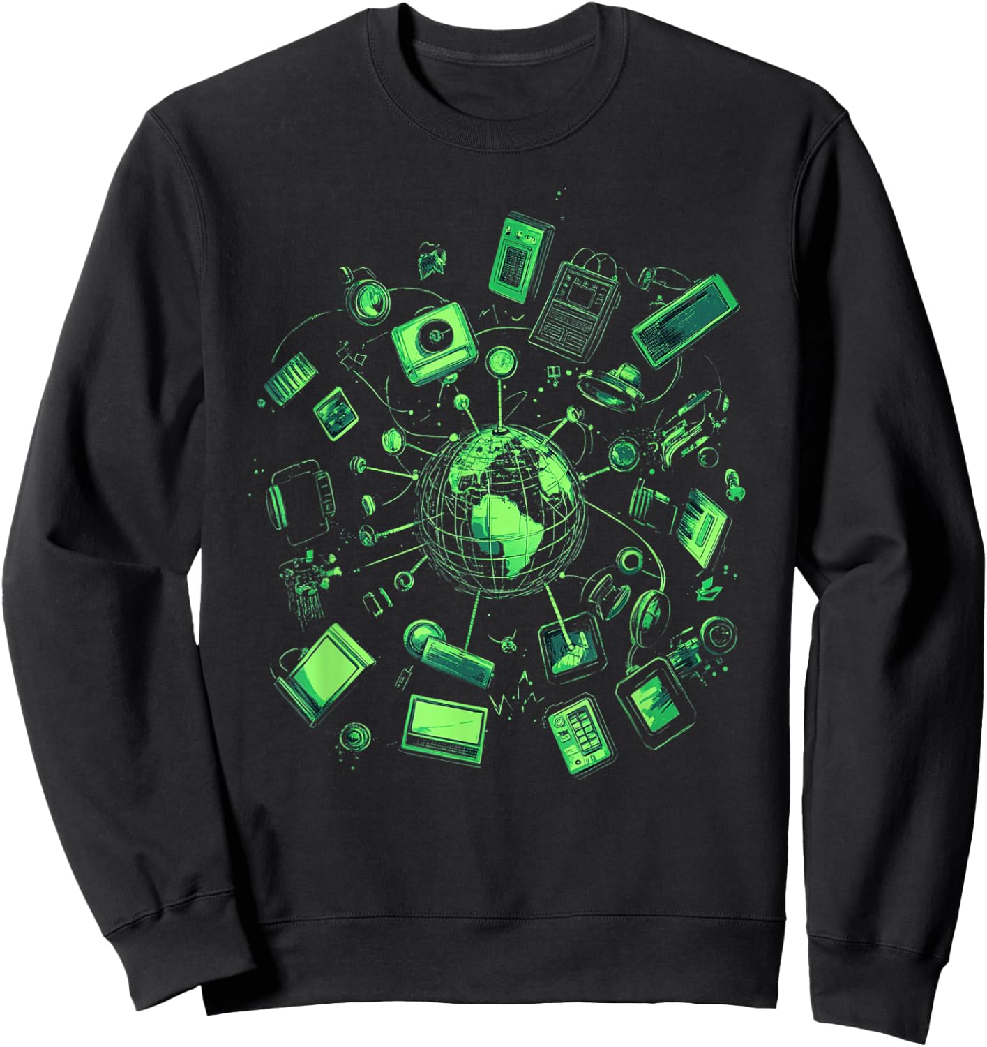 Vintage Technology Retro Gadgets Illustration Sweatshirt - Sweatshirt | Black
