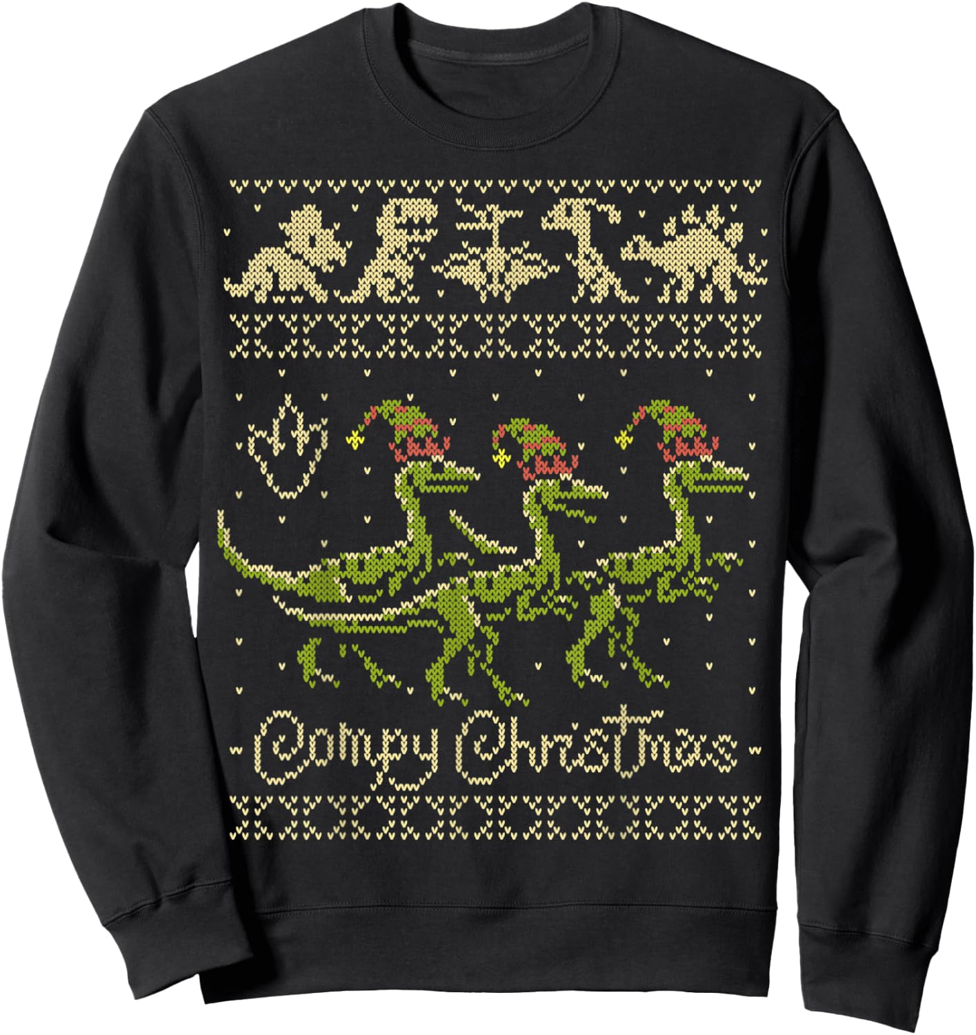 Compsognathus Dinosaur Christmas Sweater - Compy Sweatshirt - Sweatshirt | Black