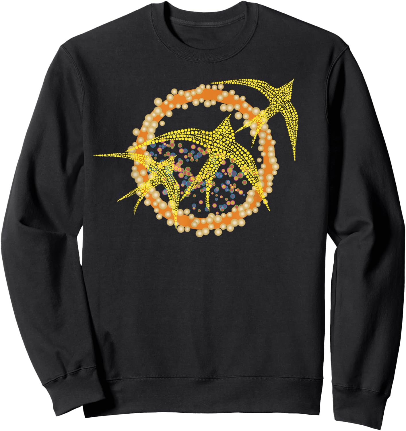 3 Birds Flying, Birding Sun Art with Orange Dots and Circles Sweatshirt - Sweatshirt | Black