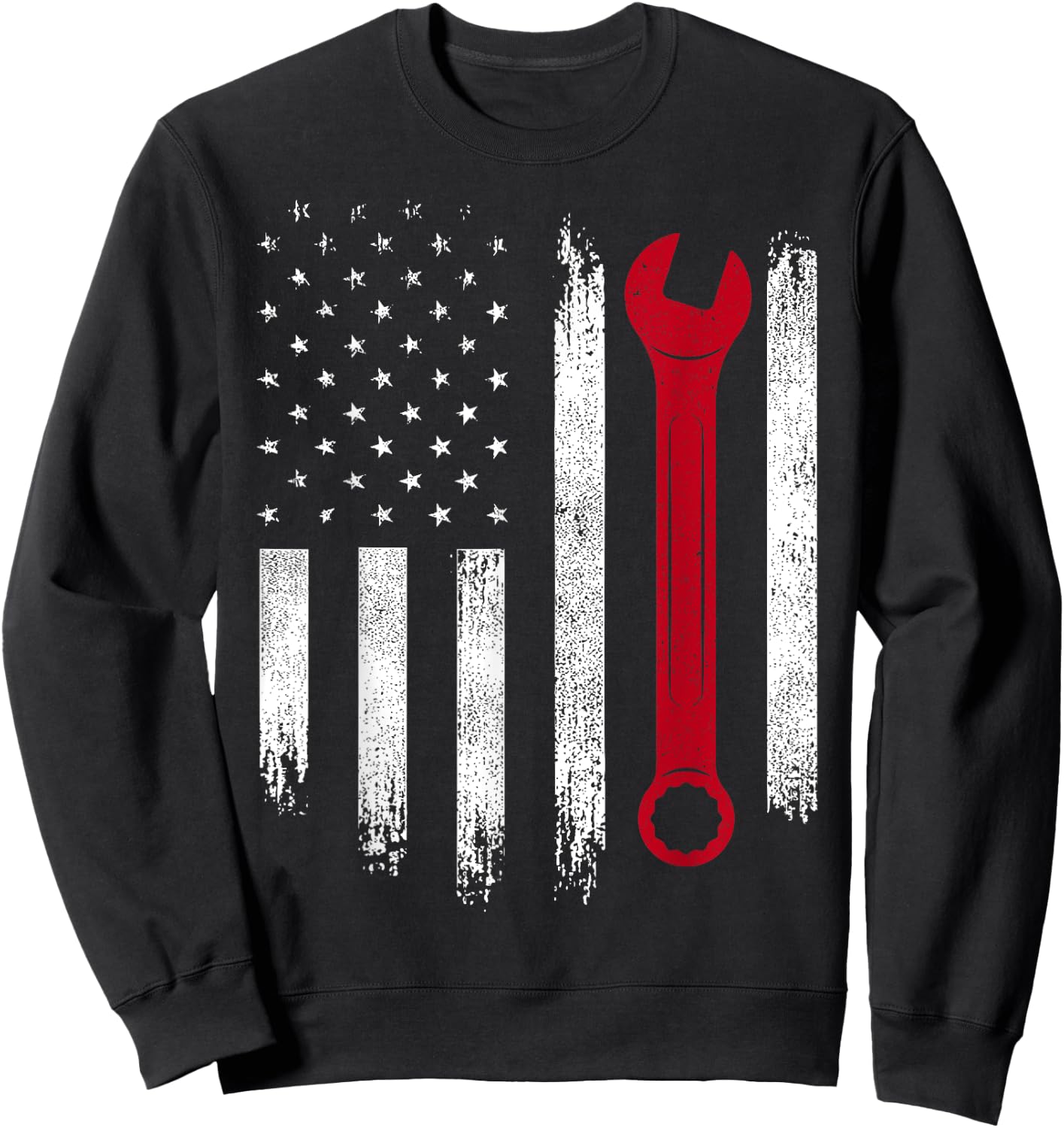 Fourth Of July Mechanic Distressed American Flag Sweatshirt - Sweatshirt | Black