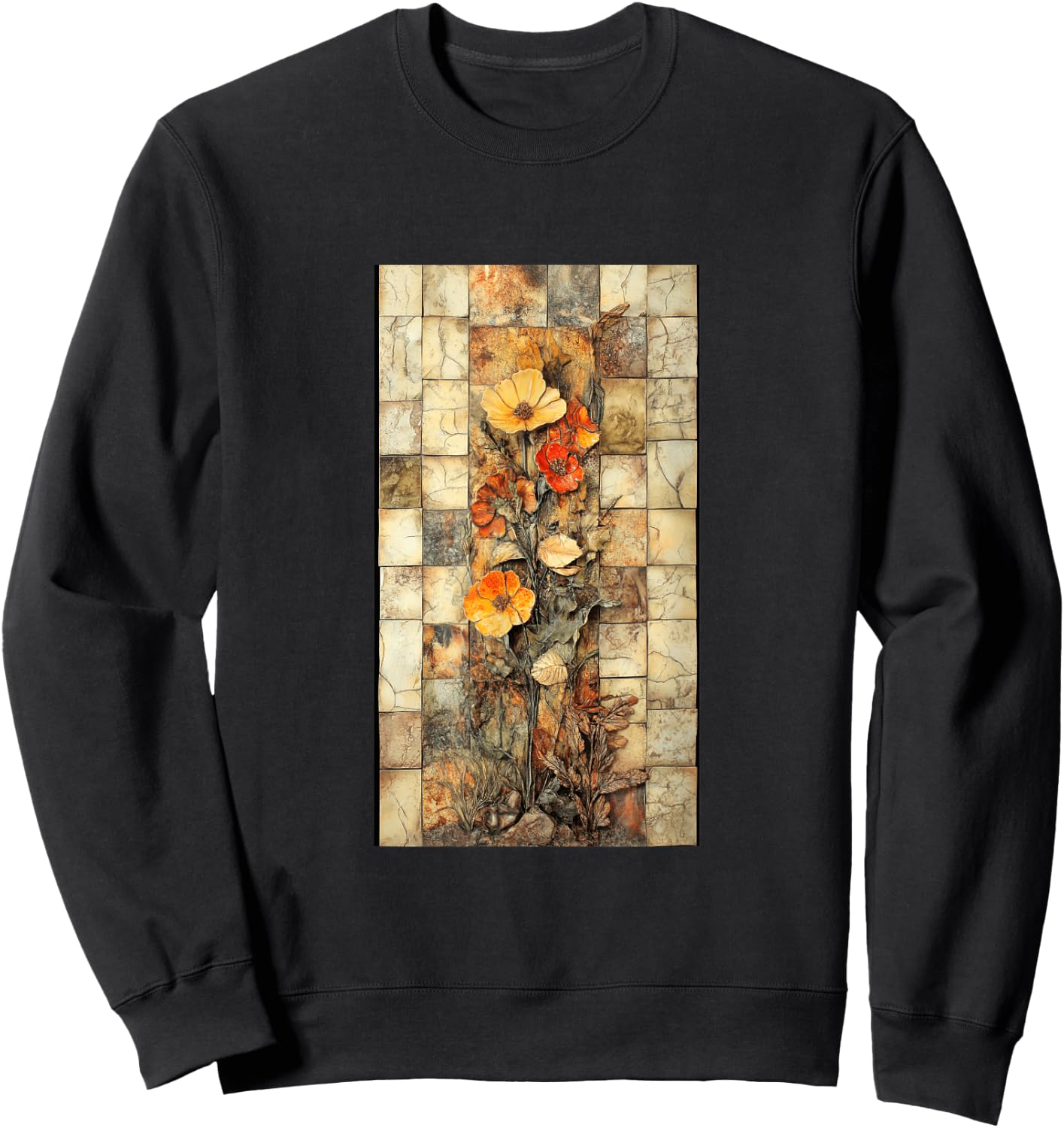Vibrant Mosaic Tiles Floral Botanical Floral Sweatshirt - Sweatshirt | Black