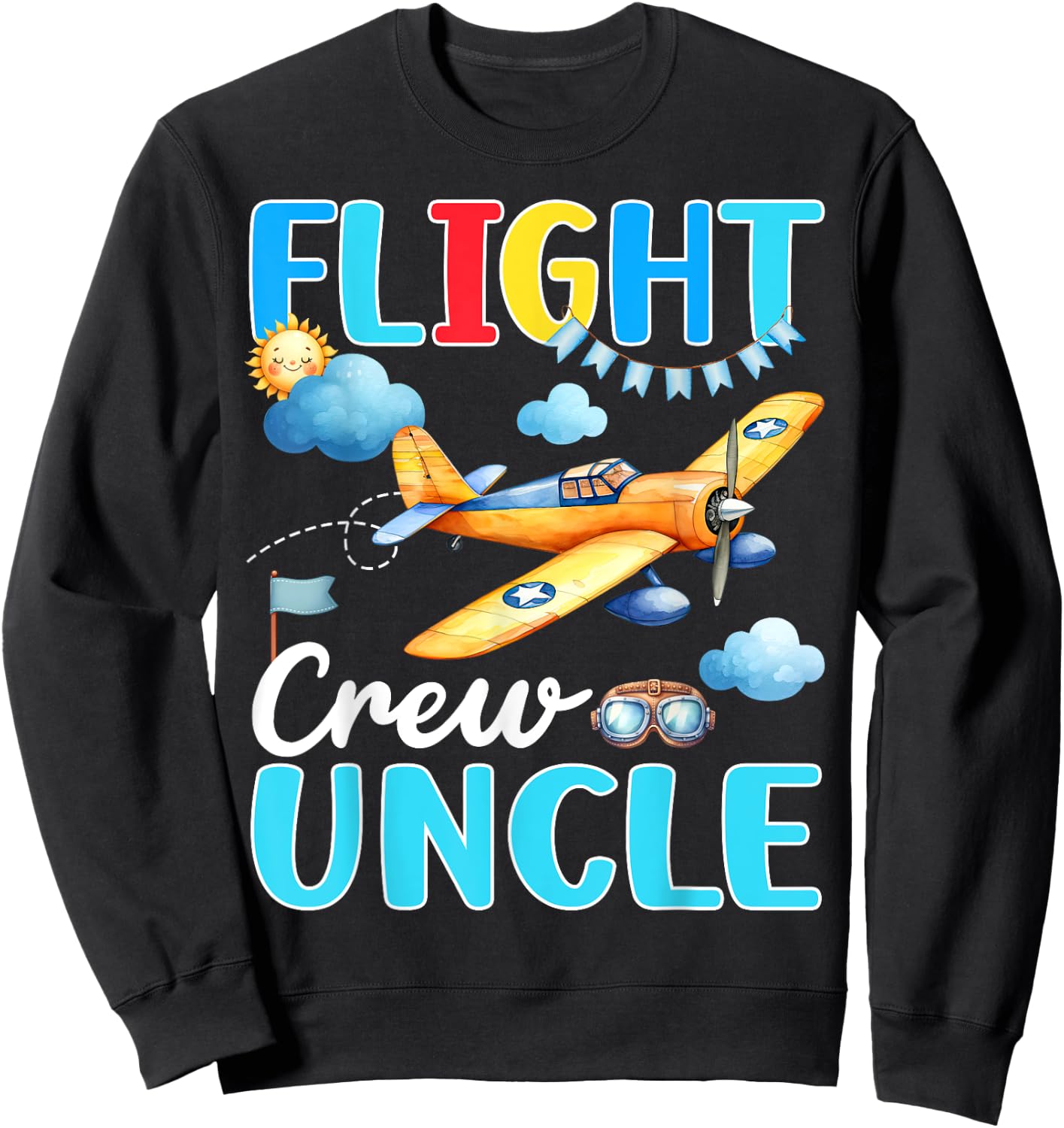 Flight Crew Uncle Birthday Squad Airplane Matching Family Sweatshirt - Sweatshirt | Black
