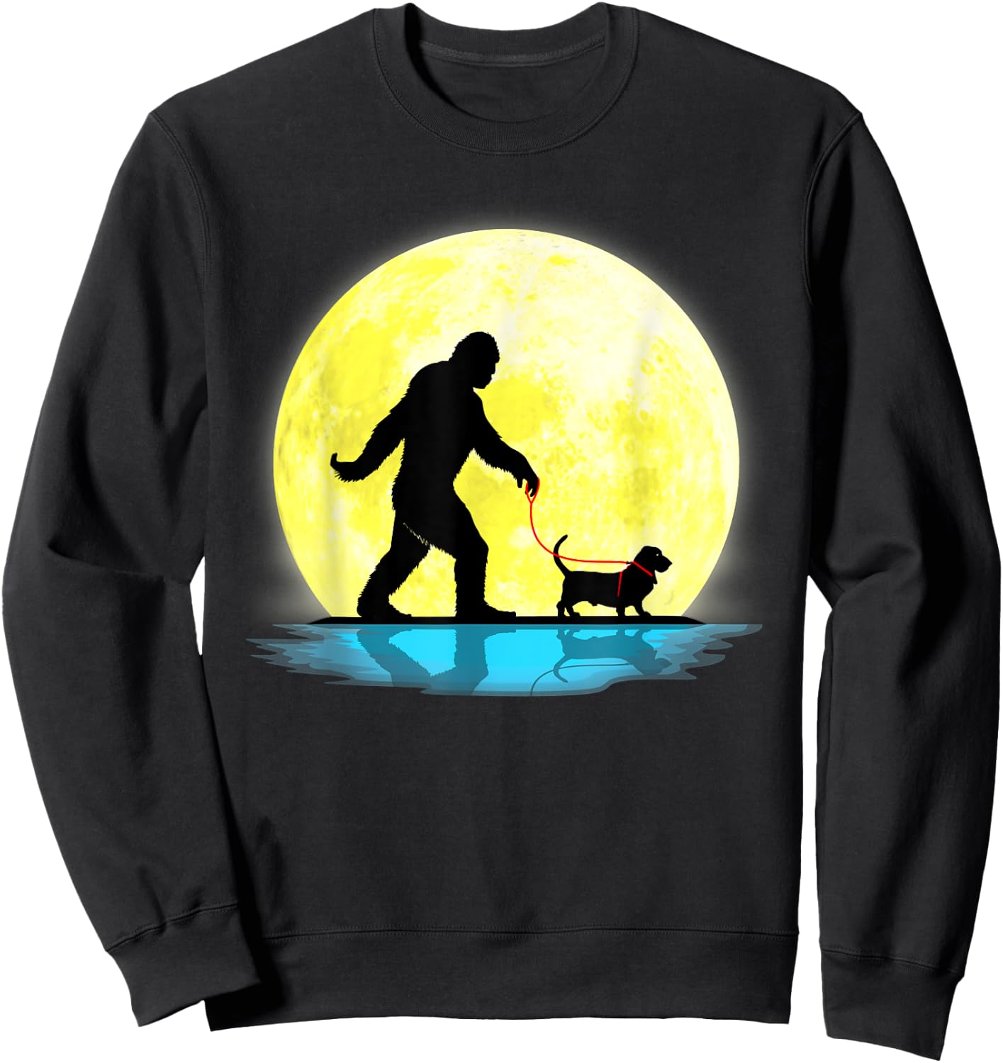 Cute Bigfoot Walking Basset Hound Full Moon Light Lovers Sweatshirt - Sweatshirt | Black