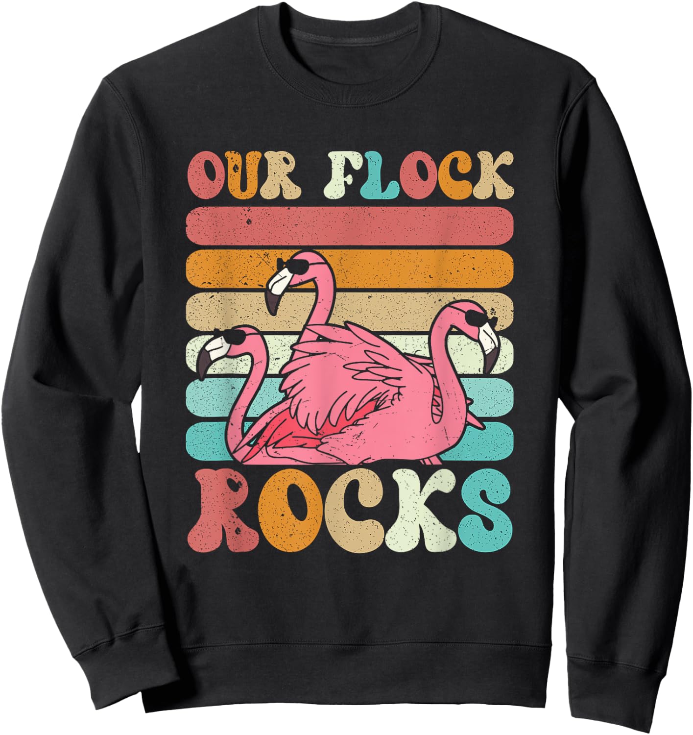 Our Flock Rocks Flamingo Matching Family Vacation Sweatshirt - Sweatshirt | Black