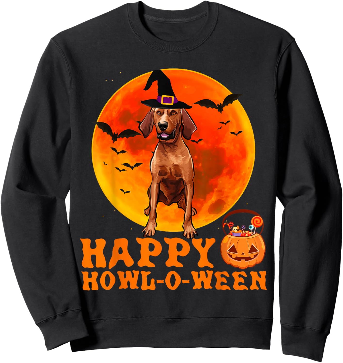 Funny Redbone Coonhound Dog Halloween Happy Howl-o-ween Women Sweatshirt - Sweatshirt | Black