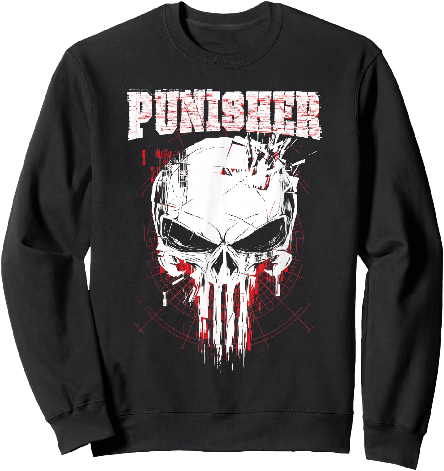 Marvel The Punisher Skull and Red Streaked Logo Sweatshirt - Sweatshirt | Black