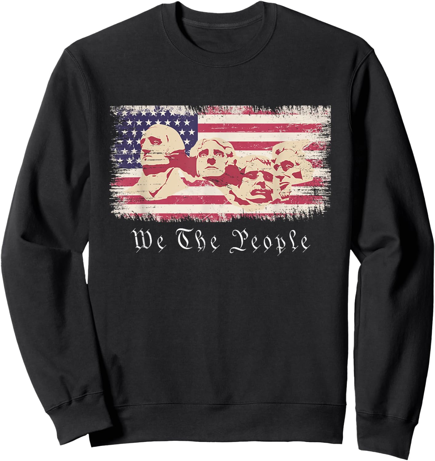 Rushmore United States Presidents On Vintage American Flag Sweatshirt - Sweatshirt | Black