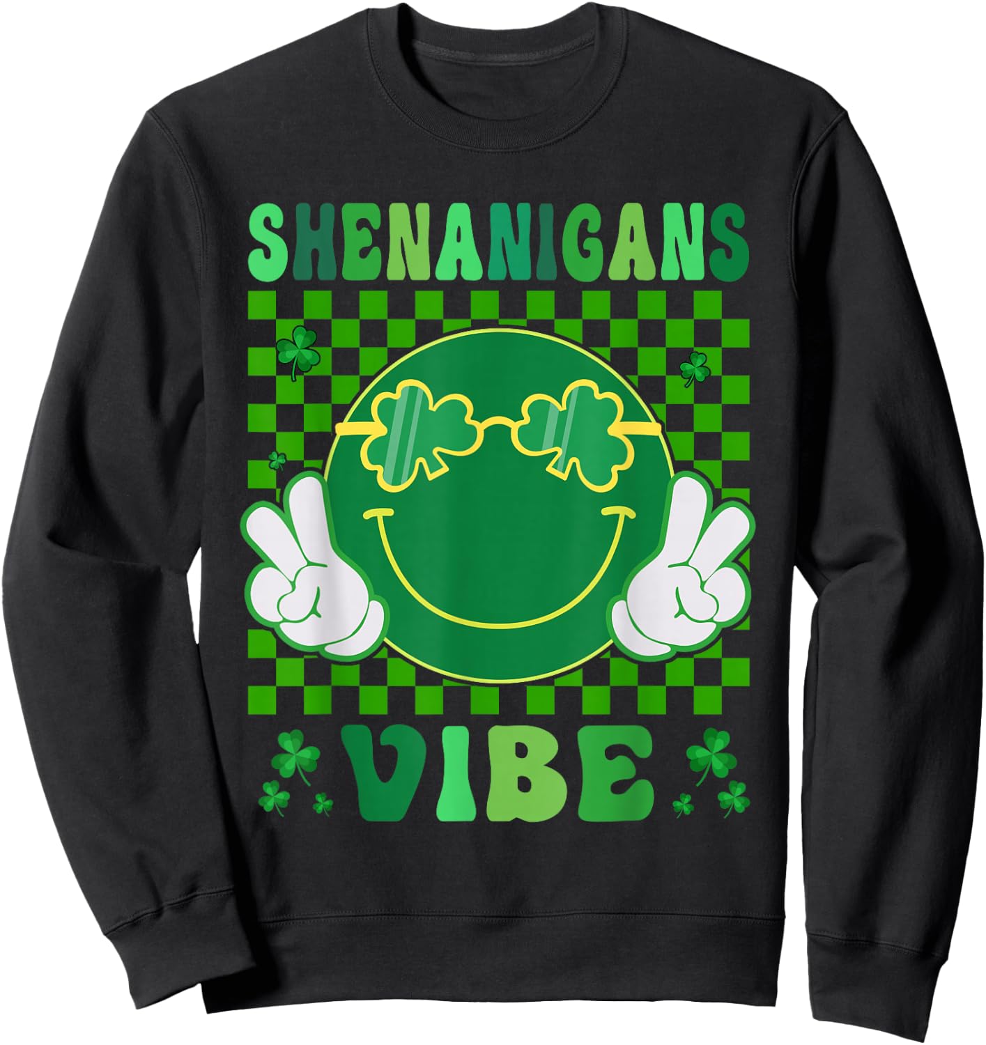 Shamrock St Patricks Day Shirts Women Men Kids Groovy Lucky Sweatshirt - Sweatshirt | Black