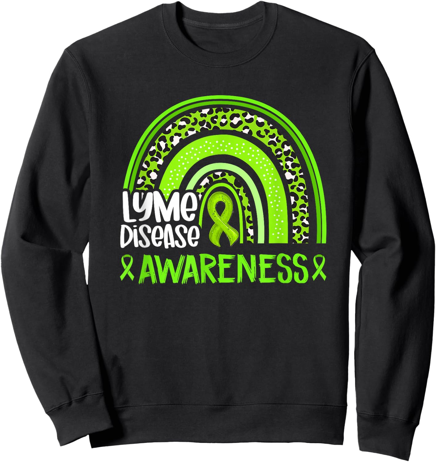 Leopard Rainbow Lime Green Ribbon Lyme Disease Awareness Sweatshirt - Sweatshirt | Black