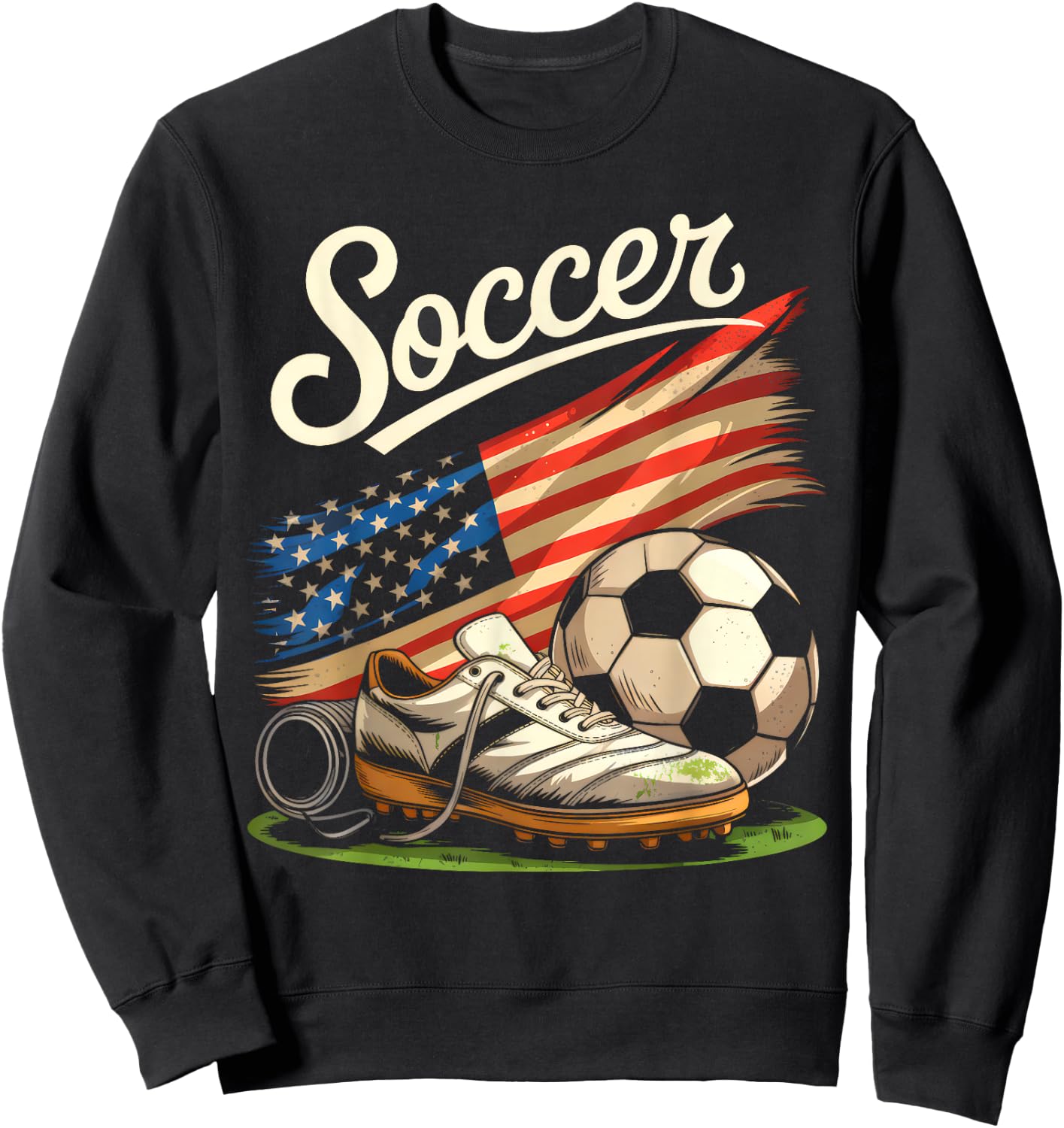 American Flag Soccer 4th Of July Soccer Lover Men Boys Kids Sweatshirt - Sweatshirt | Black