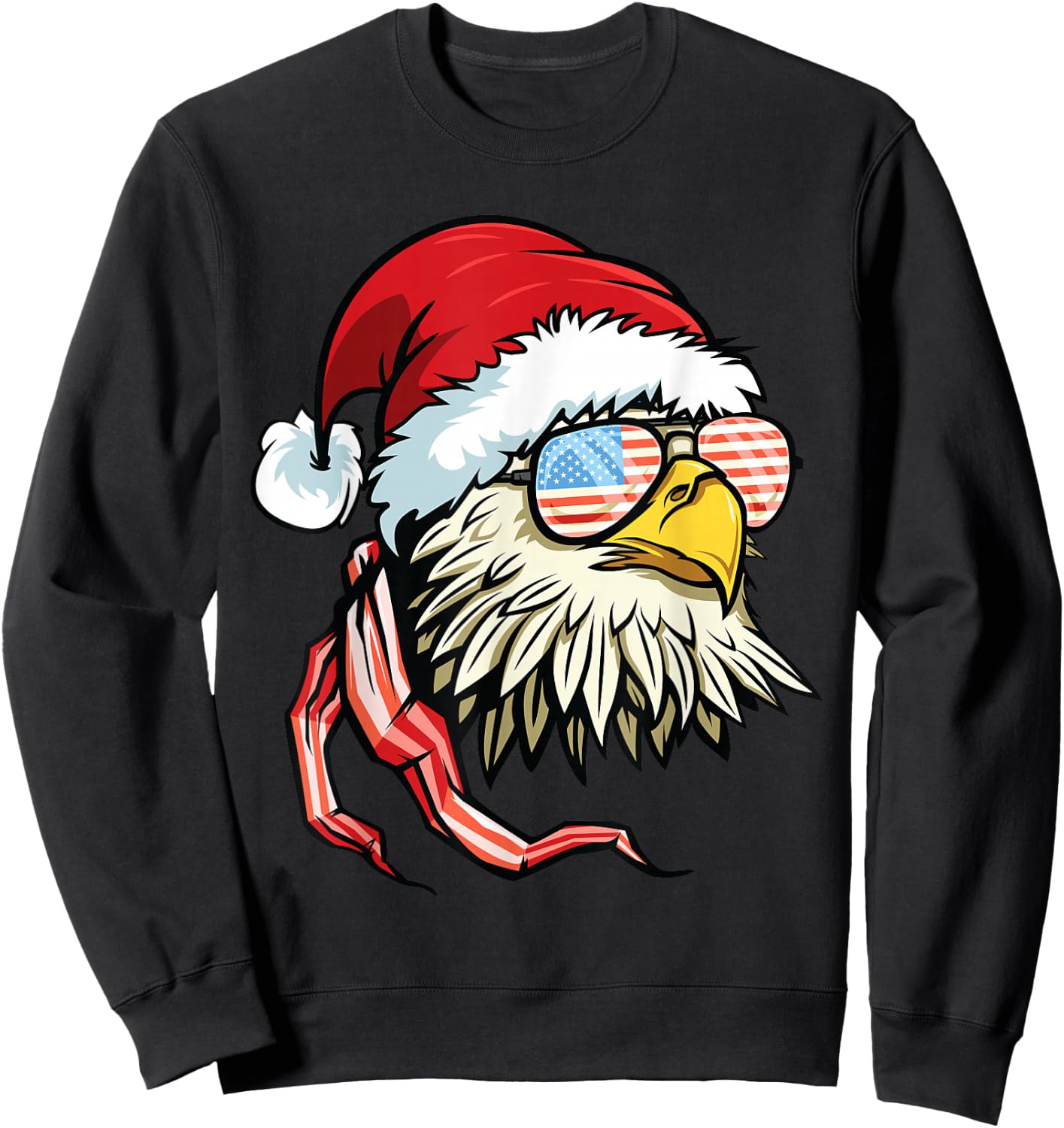 Santa Bald Eagle Shirt USA Flag Christmas Patriotic Sweatshirt - Sweatshirt | Black