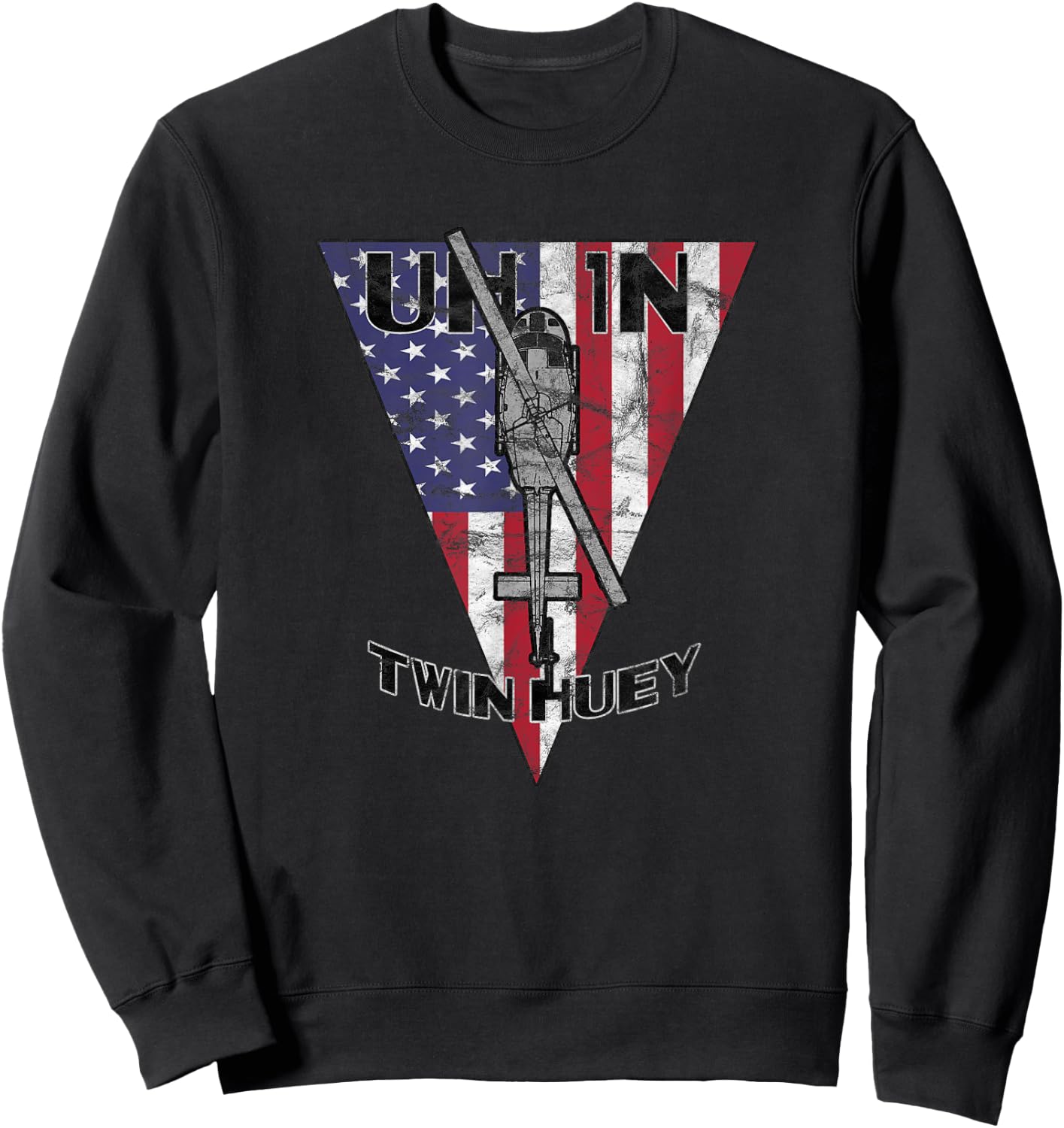 UH-1N Twin Huey Military Helicopter Patriotic Vintage Sweatshirt - Sweatshirt | Black