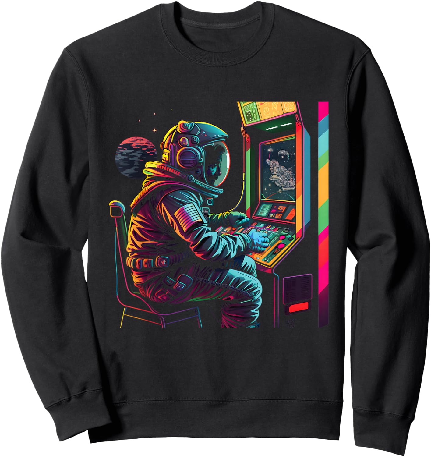 Retro Arcade Planets Universe Gaming Astronaut Sweatshirt - Sweatshirt | Black