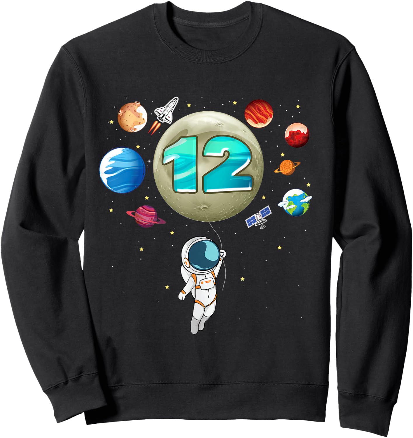 12th Birthday Space Lover Astronaut 12 Years Old Bday Sweatshirt - Sweatshirt | Black