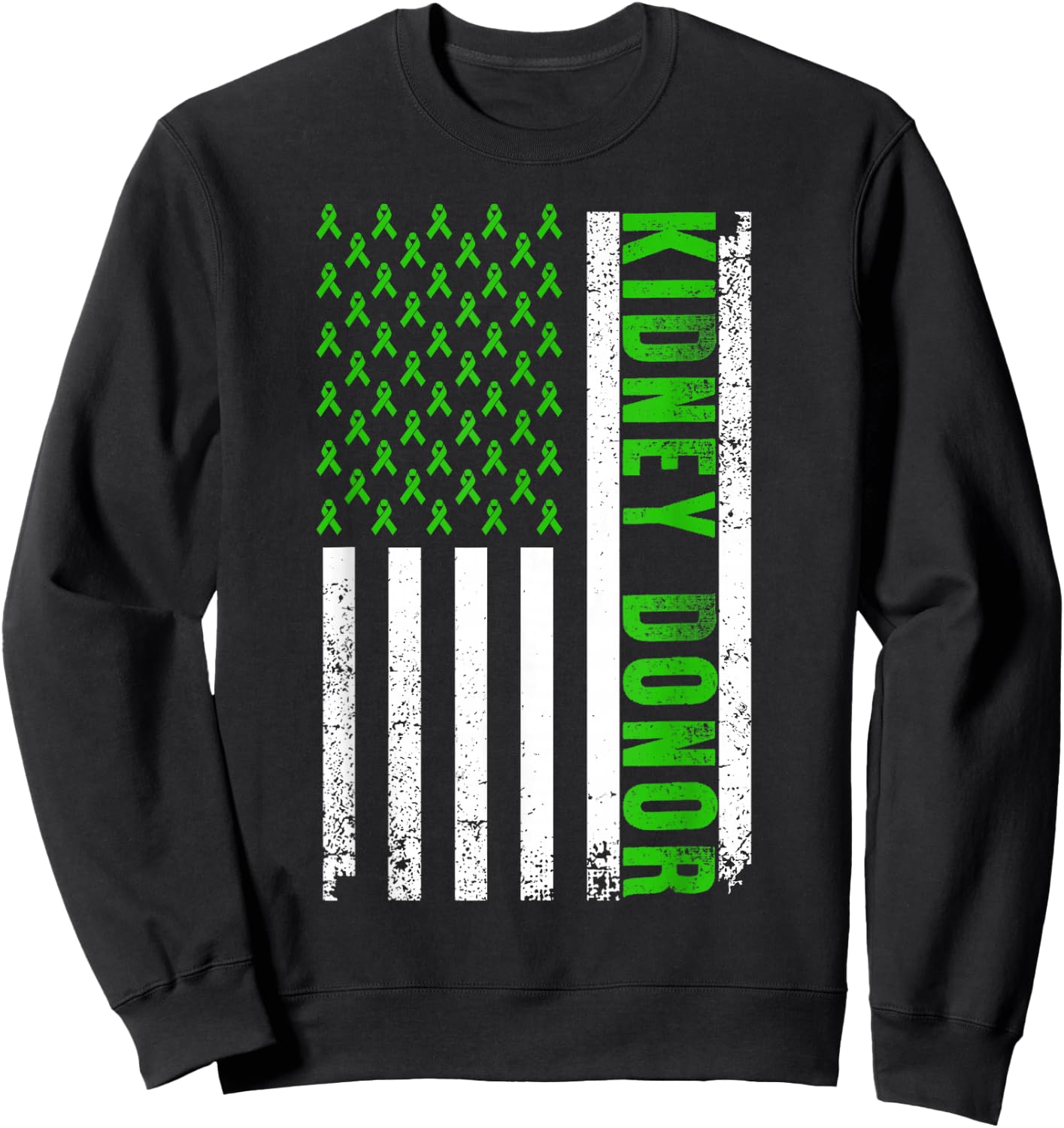 Cute Kidney Donor US Flag Art Kidney Transplant Green Ribbon Sweatshirt - Sweatshirt | Black