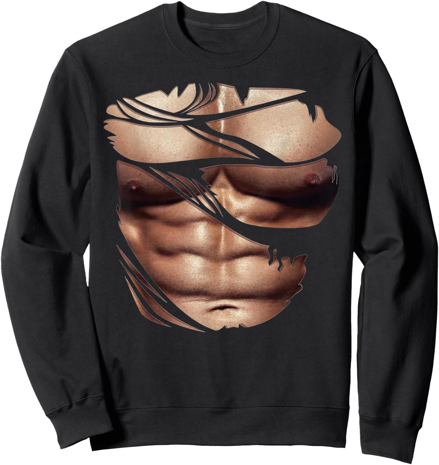 Fake Muscles Ripped Torn Chest Six Pack Abs Fitness Model Sweatshirt - Sweatshirt | Black