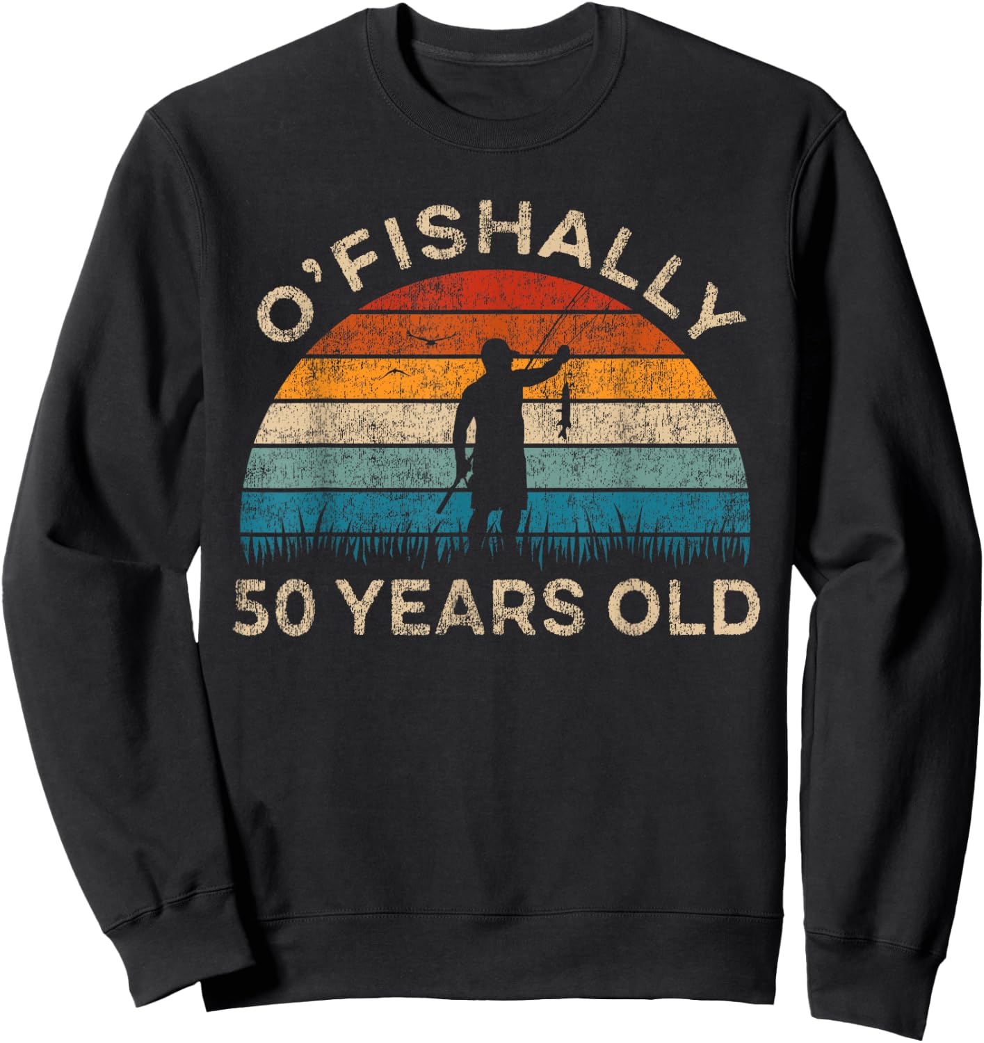 Ofishally 50 Years Old Fisherman 50th Birthday Fishing Sweatshirt - Sweatshirt | Black