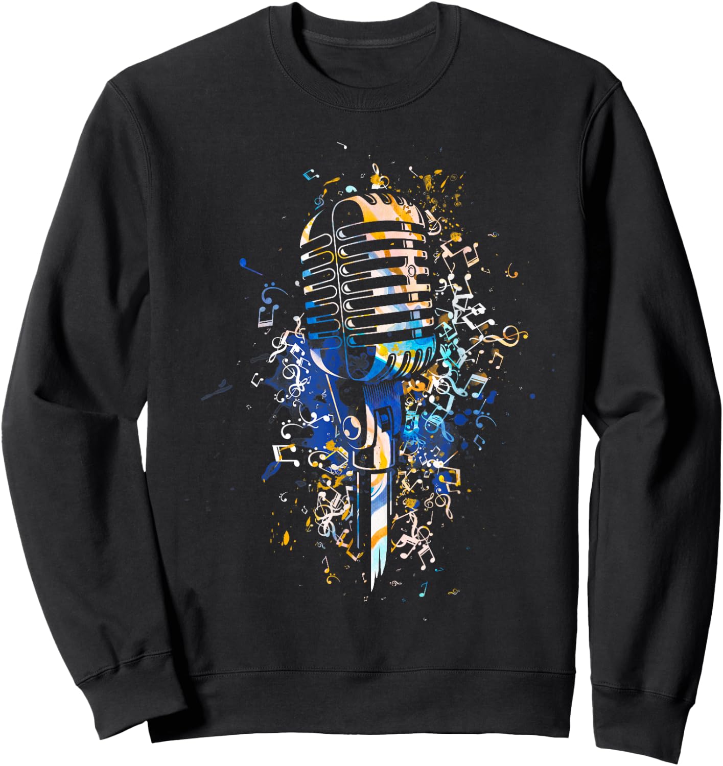 Microphone Music Notes Art Design Microphone Sweatshirt - Sweatshirt | Black