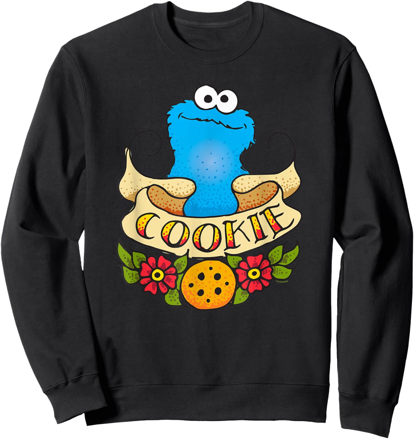 Sesame Street Cookie Monster Cookie Tattoo Sweatshirt - Sweatshirt | Black
