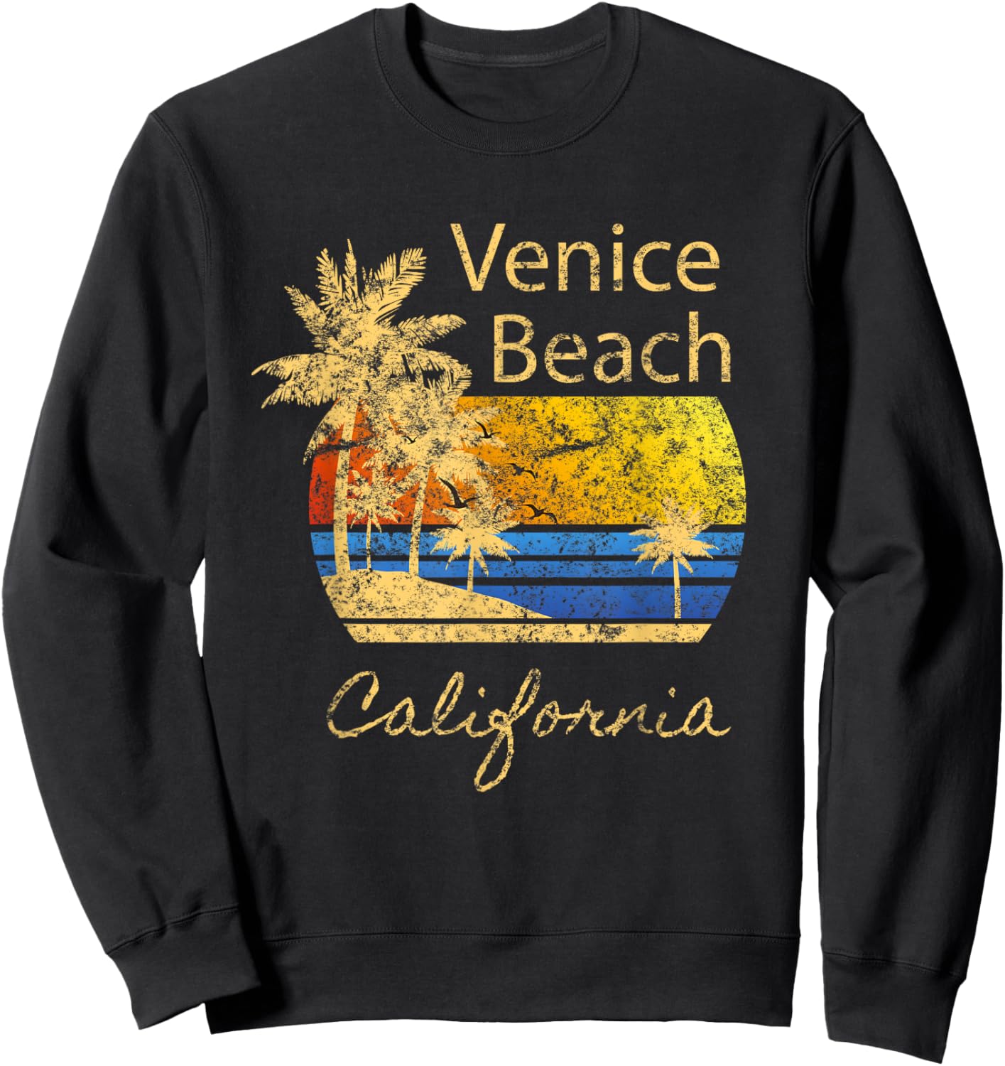 Original Venice Beach CA Sunset Distressed Novelty Art Women Kids Sweatshirt - Sweatshirt | Black