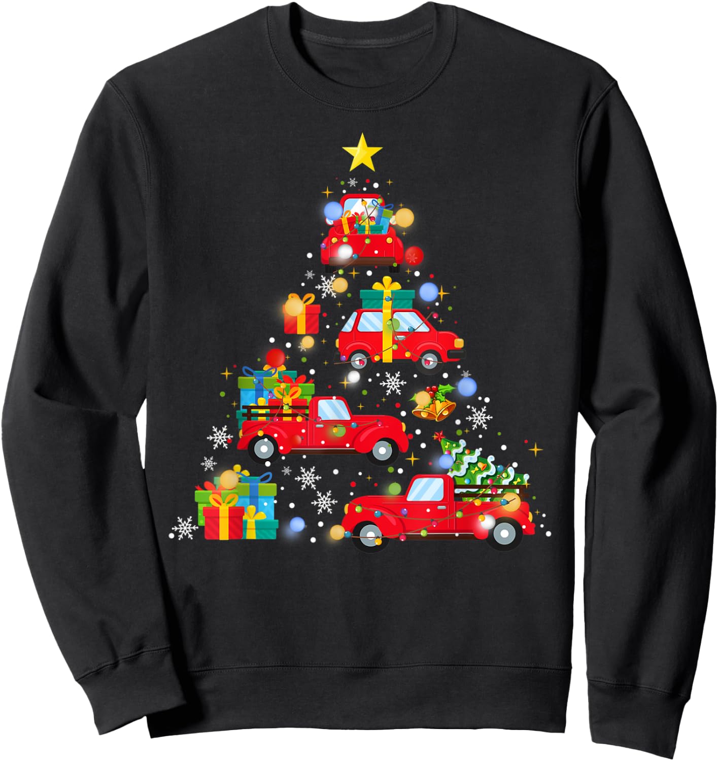 Funny Red Car Truck Christmas Tree Cute Xmas Ornament Décor Sweatshirt - Sweatshirt | Black