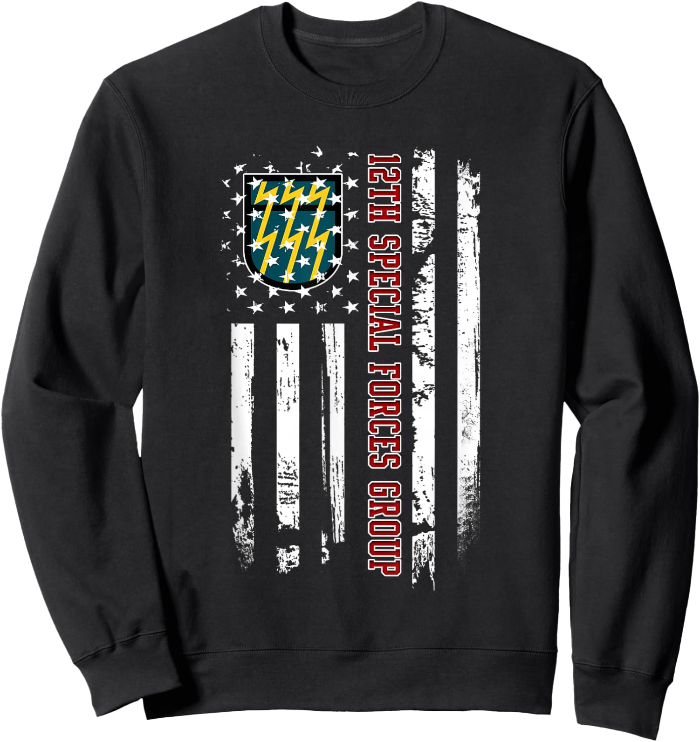 12th Special Forces Group Veteran USA Flag Veterans Day Xmas Women Men Sweatshirt - Sweatshirt | Black