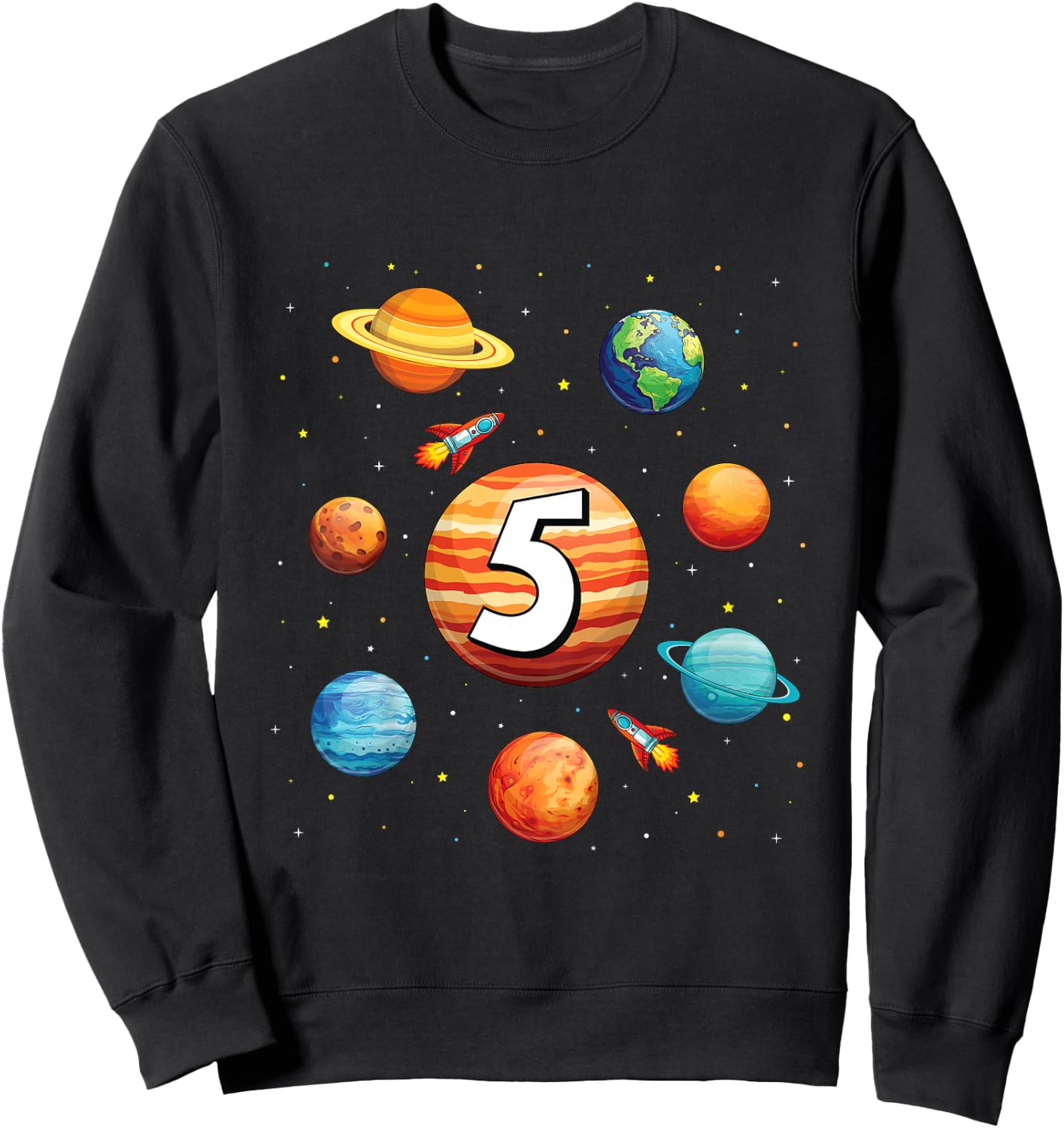 Kids 5 Year Old Shirt Boys Kids Space Solar Planets 5th Birthday Sweatshirt - Sweatshirt | Black