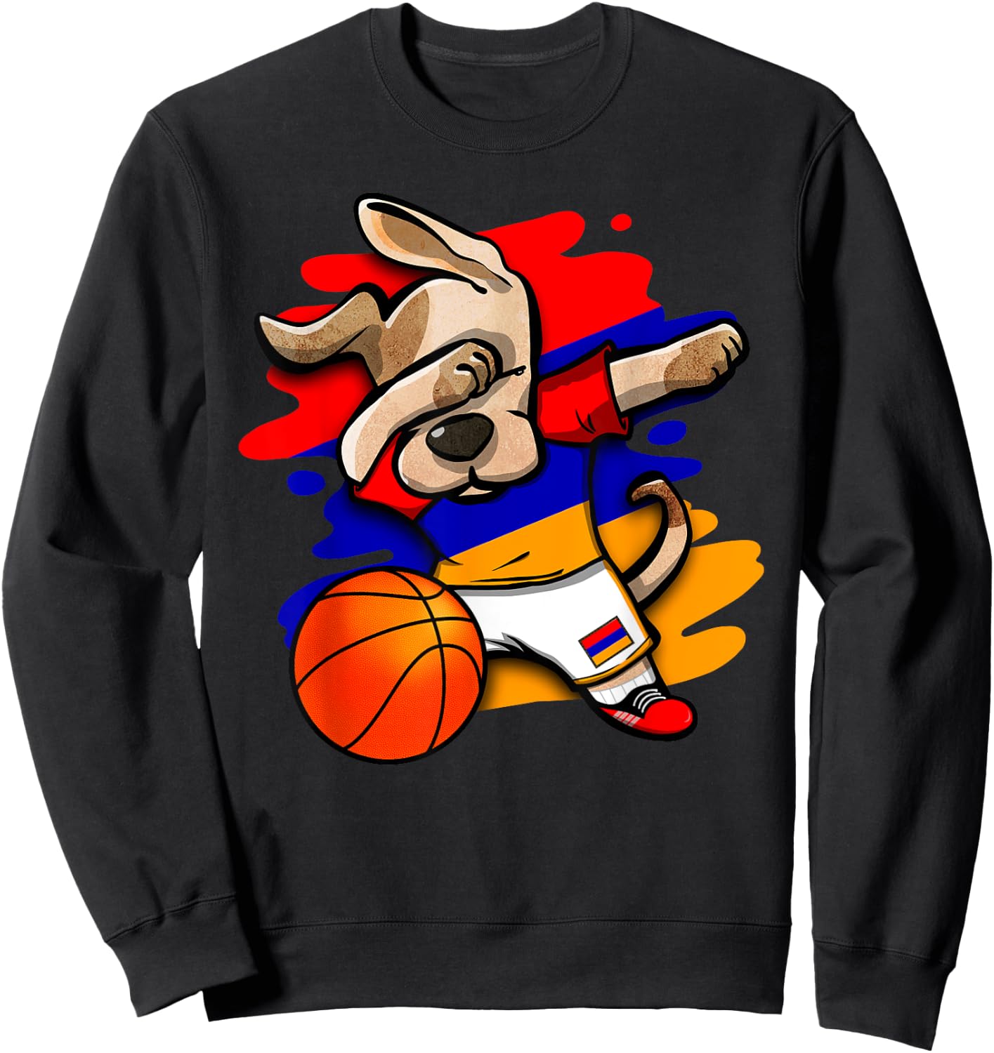 Dabbing Dog Armenia Basketball Fans Jersey Armenian Flag Sweatshirt - Sweatshirt | Black