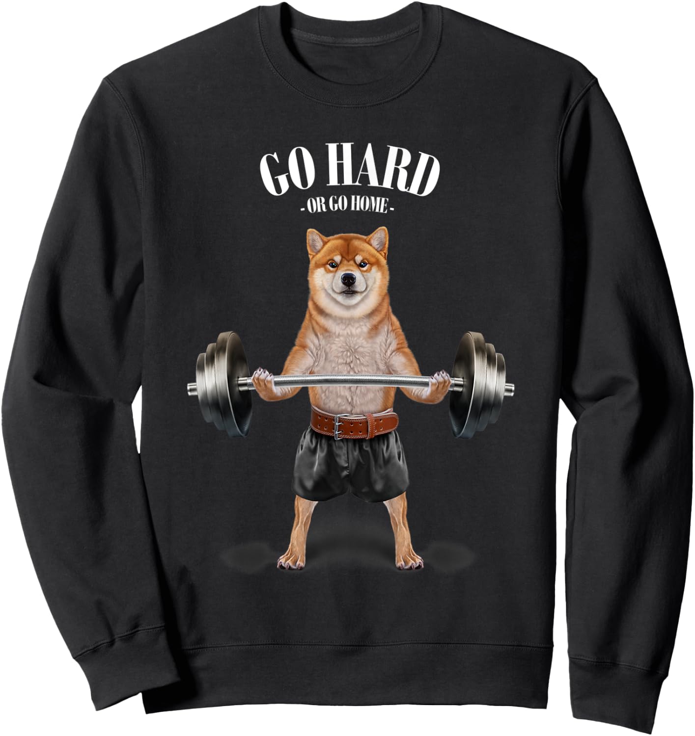 Shiba Inu Dog Weightlifting in Fitness Gym Sweatshirt - Sweatshirt | Black