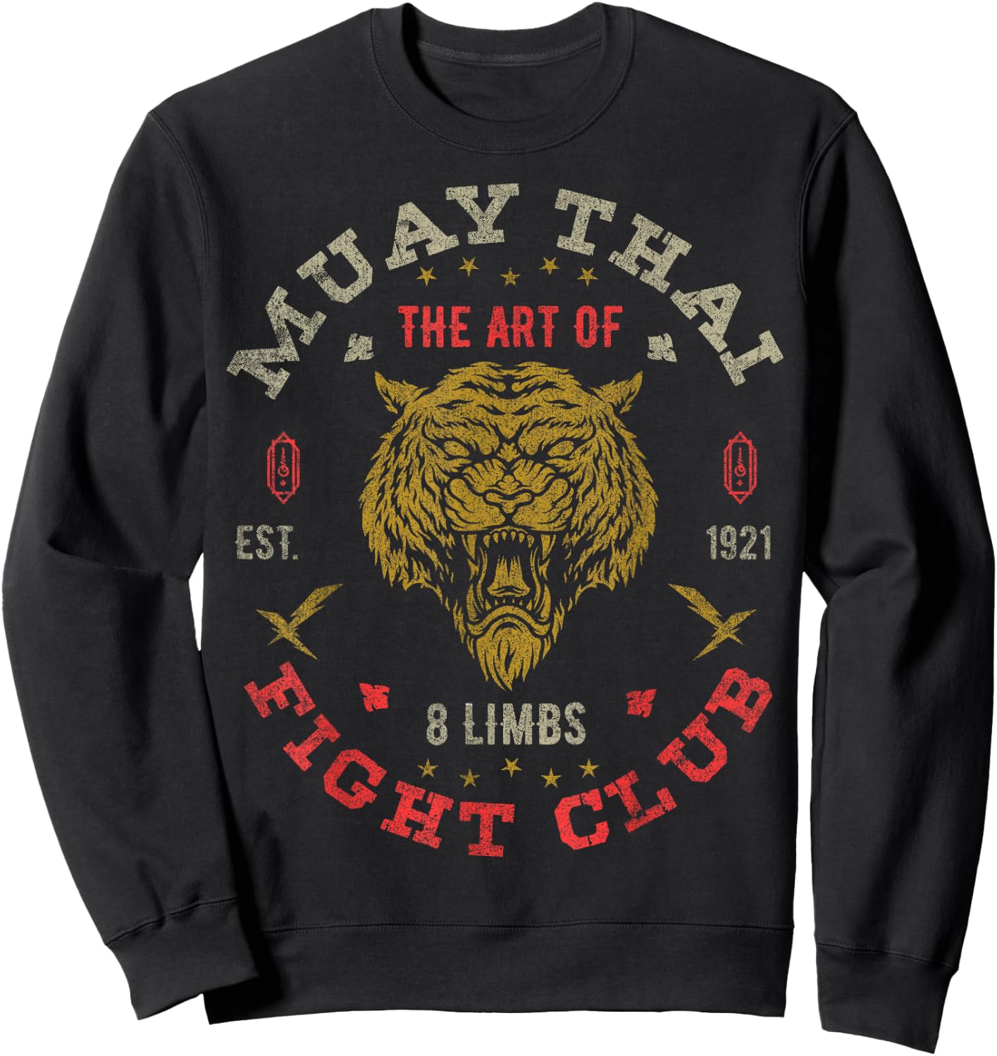 Muay Thai Fighter Vintage Twin Tiger Art of 8 Limbs Sweatshirt - Sweatshirt | Black