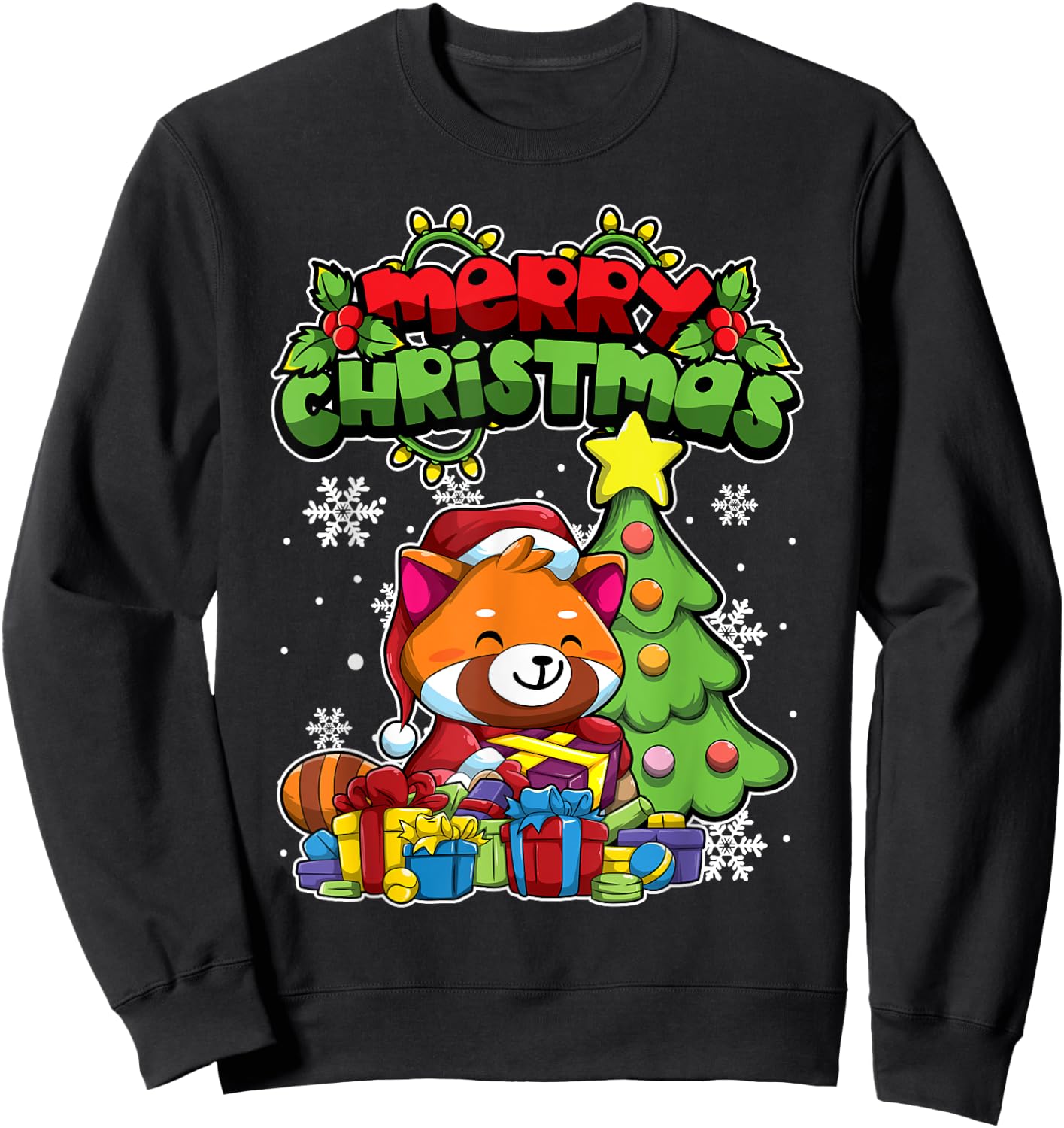 Merry Christmas Animals - Xmas Red Panda Sweatshirt - Sweatshirt | Black