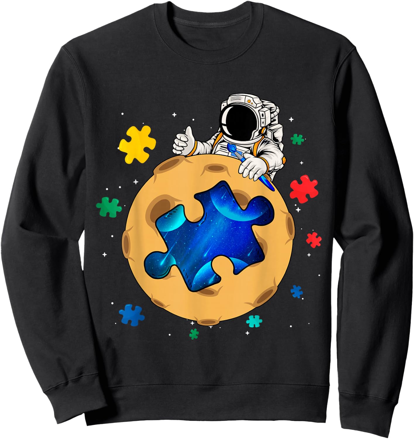 Promote Awareness of Autism Space Astronaut Puzzle Planet Sweatshirt - Sweatshirt | Black