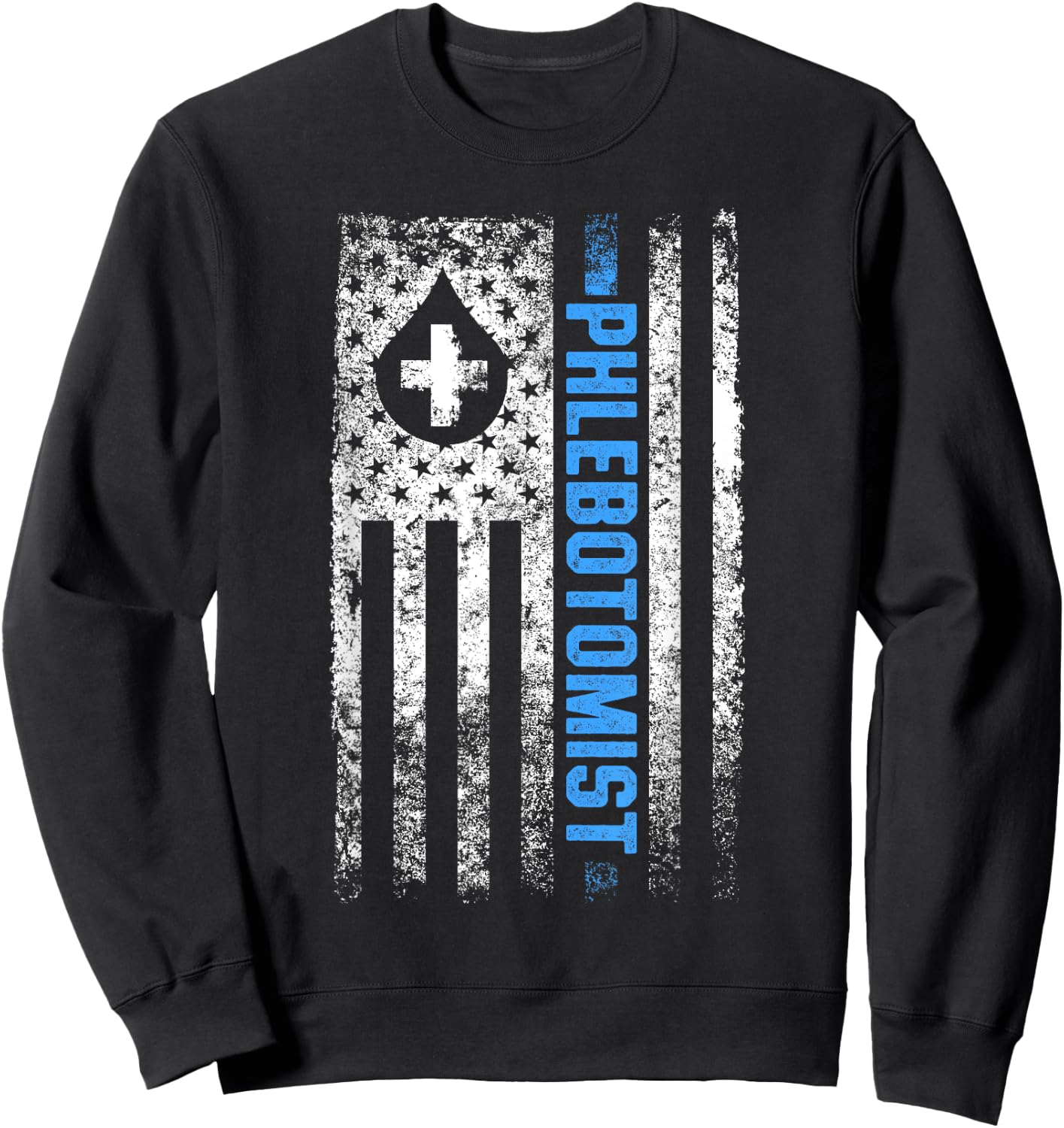 Phlebolyse Krankenschwester Analyse Vene Geschenk US Flag Phlebotomy Phlebotomic Blood Doctor Sweatshirt - Sweatshirt | Black