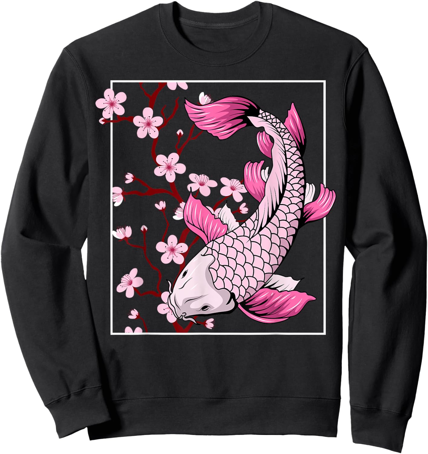 Vintage Sakura Blossom Flower Koi Fish Sweatshirt - Sweatshirt | Black