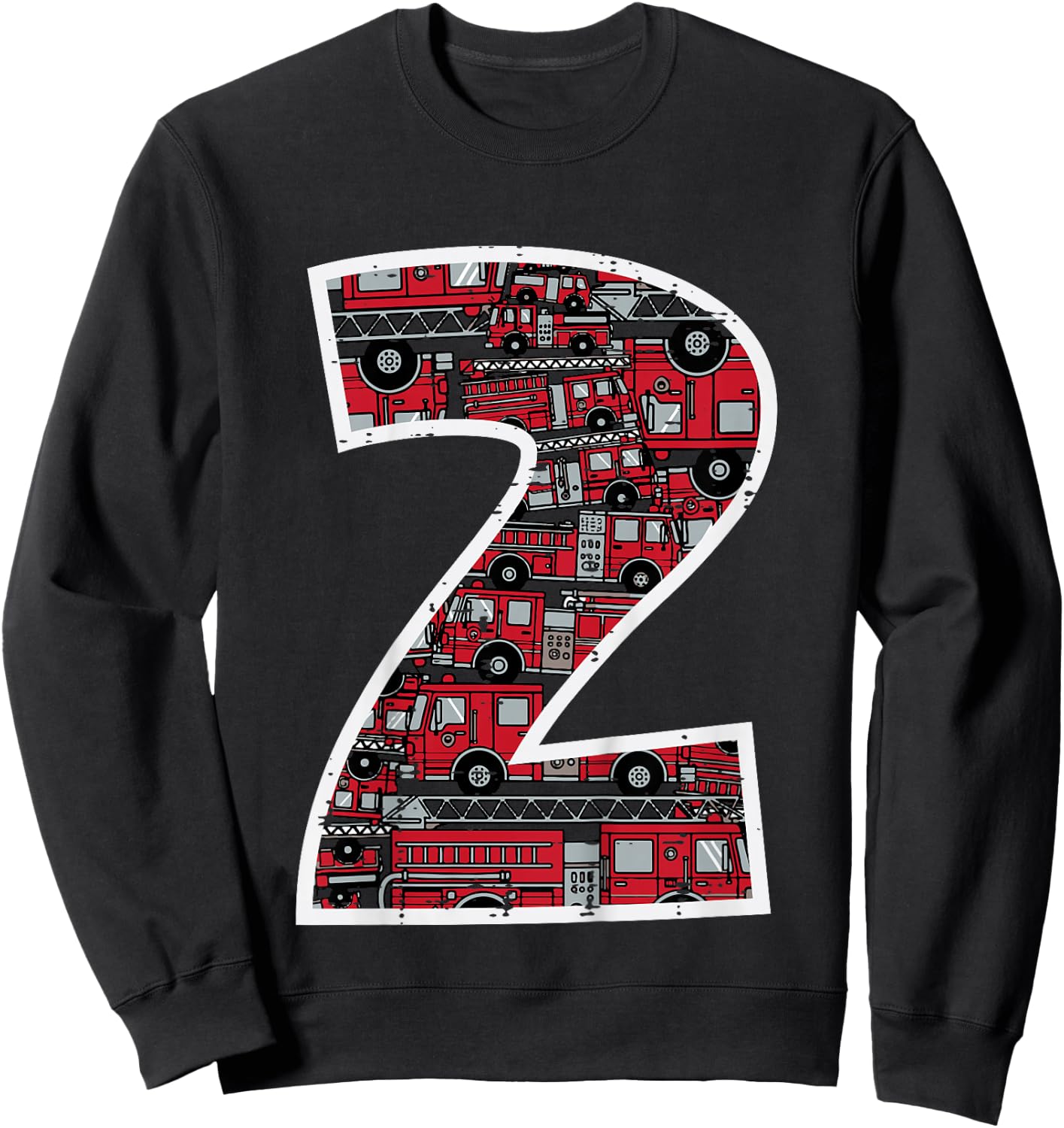 Kids 2nd Birthday 2 Firetrucks Firefighter Fireman Bday Boys Kids Sweatshirt - Sweatshirt | Black