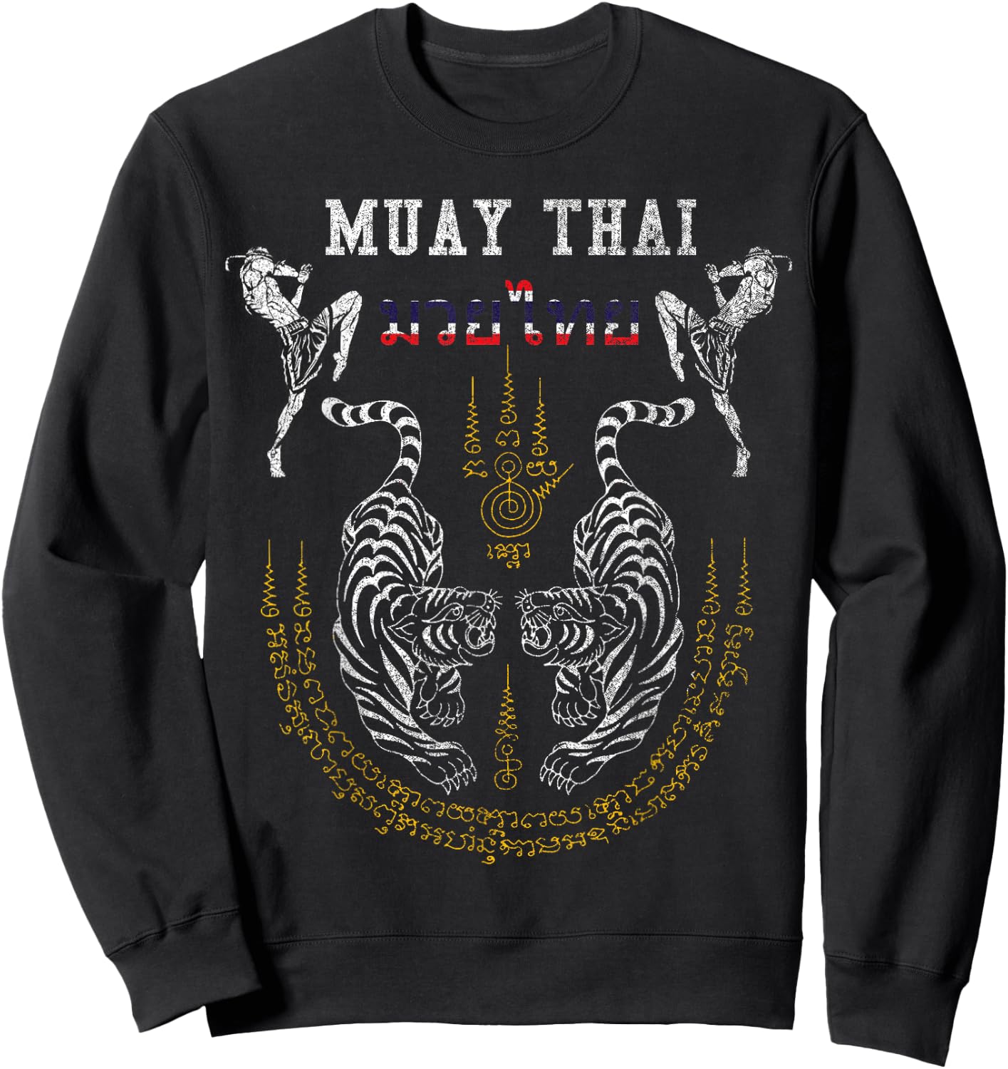 Twin Tiger Sak Yant Muay Thai Fighter Martial Art Sweatshirt - Sweatshirt | Black