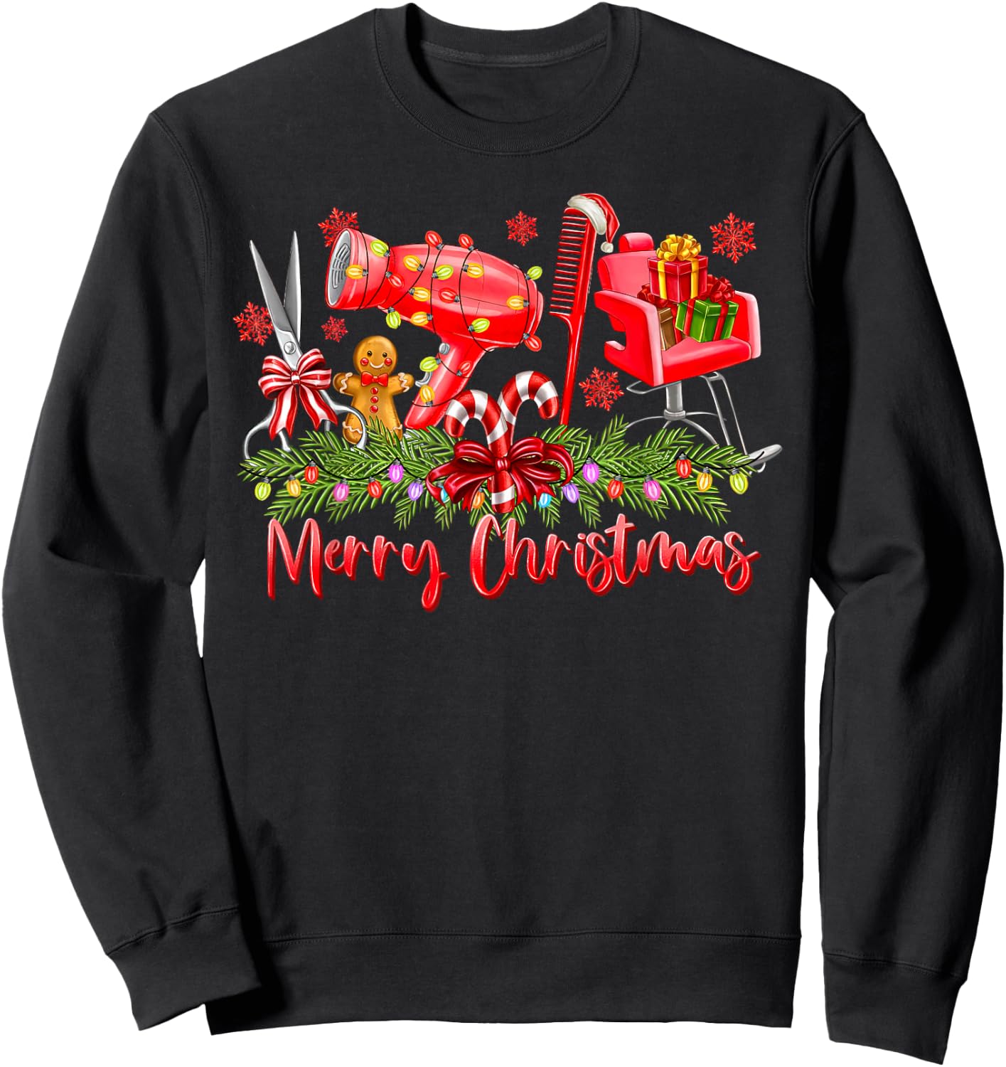Merry Christmas Lights Hairstylist Tool Hairdresser Barber Sweatshirt - Sweatshirt | Black