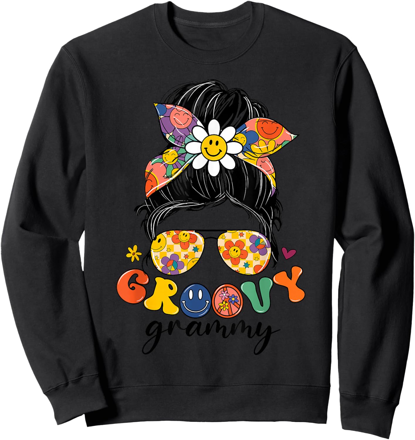 Groovy Grammy Messy Bun Women Mother's Day Grammy Gifts Sweatshirt - Sweatshirt | Black