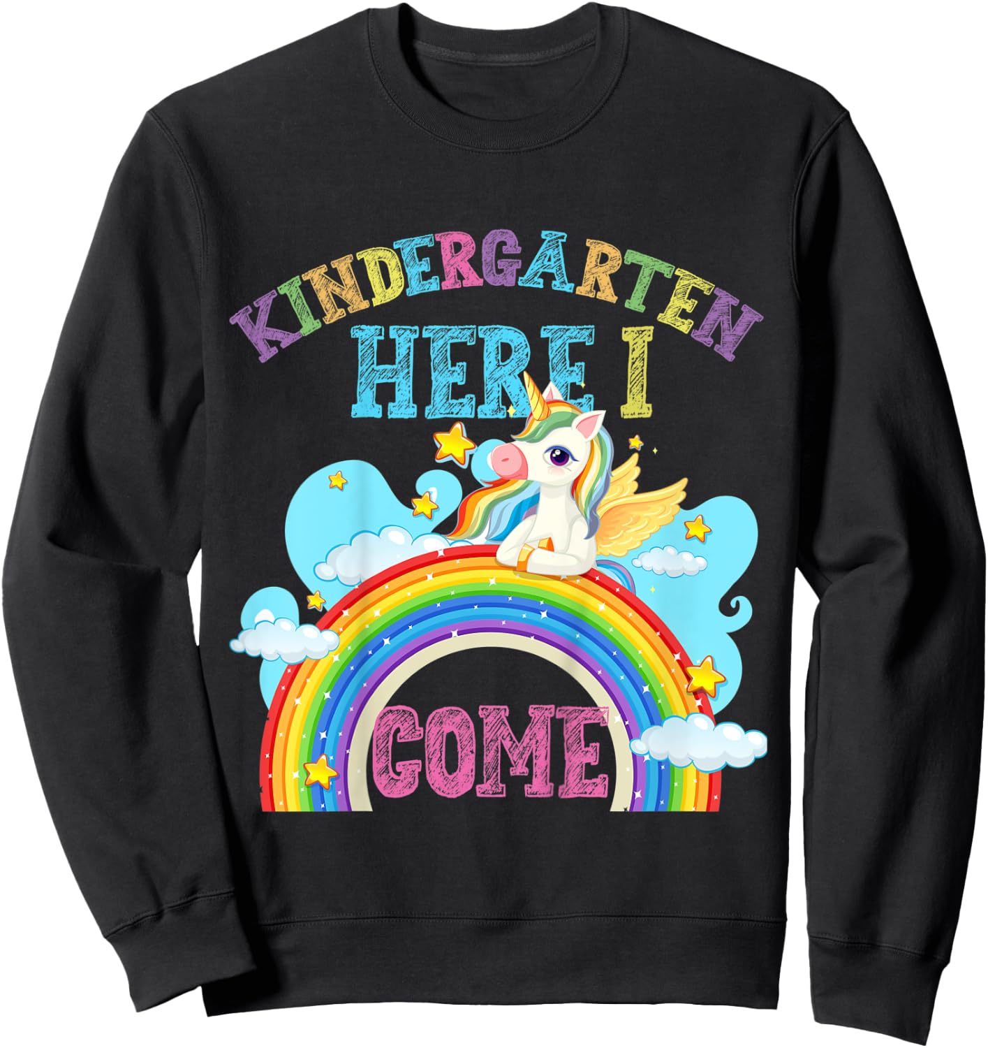 Kids Rainbow Unicorn Lover Kindergarten Here I Come School Sweatshirt - Sweatshirt | Black