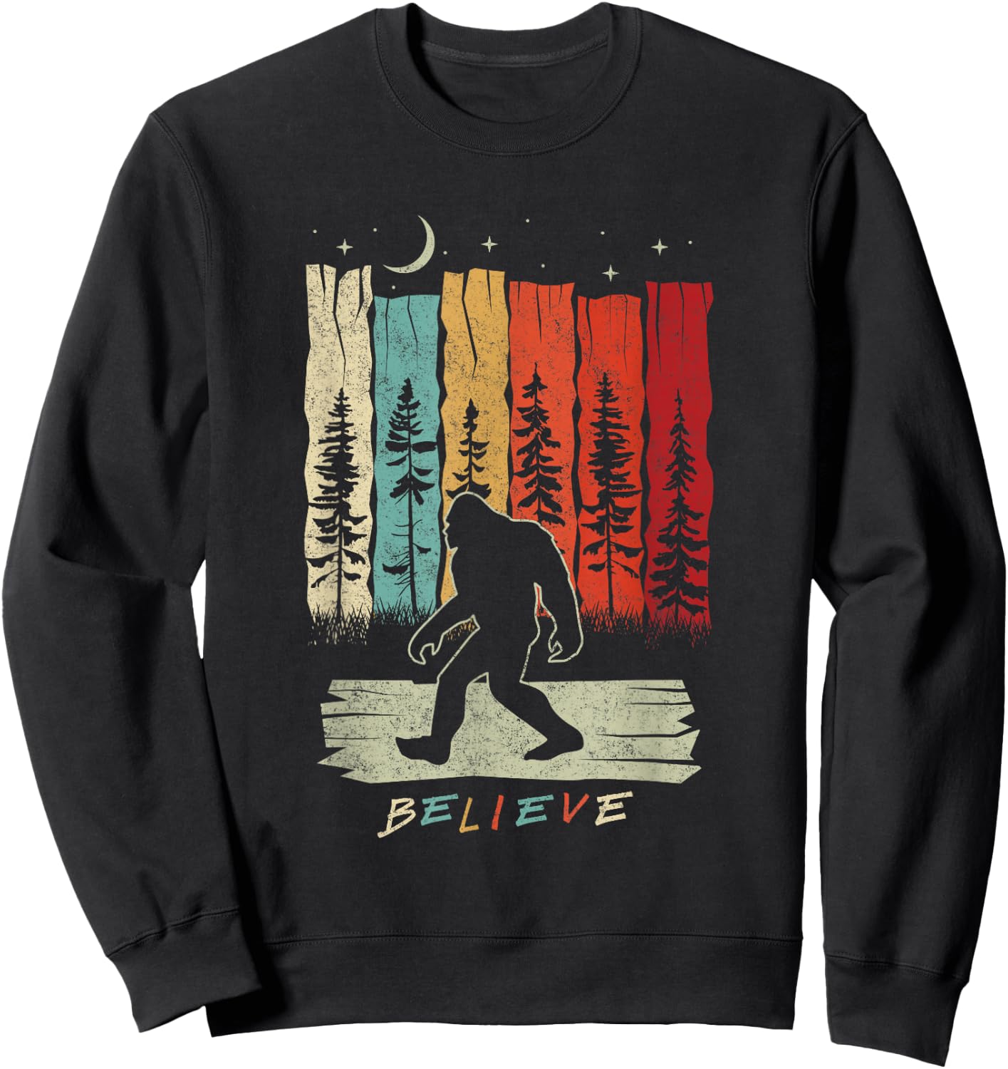 Bigfoot Night Moon Shirt Believe Sasquatch Retro Men Kids Sweatshirt - Sweatshirt | Black