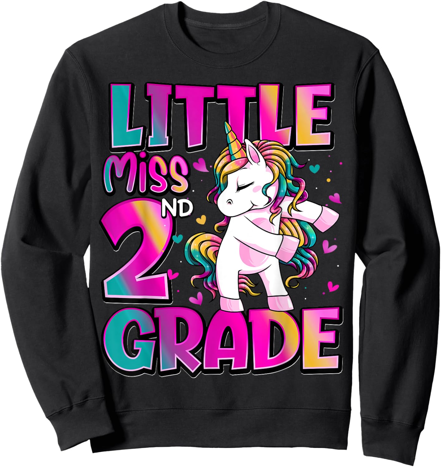 Little Miss 2nd Grade Unicorn Back To School 2nd Grade Girls Sweatshirt - Sweatshirt | Black