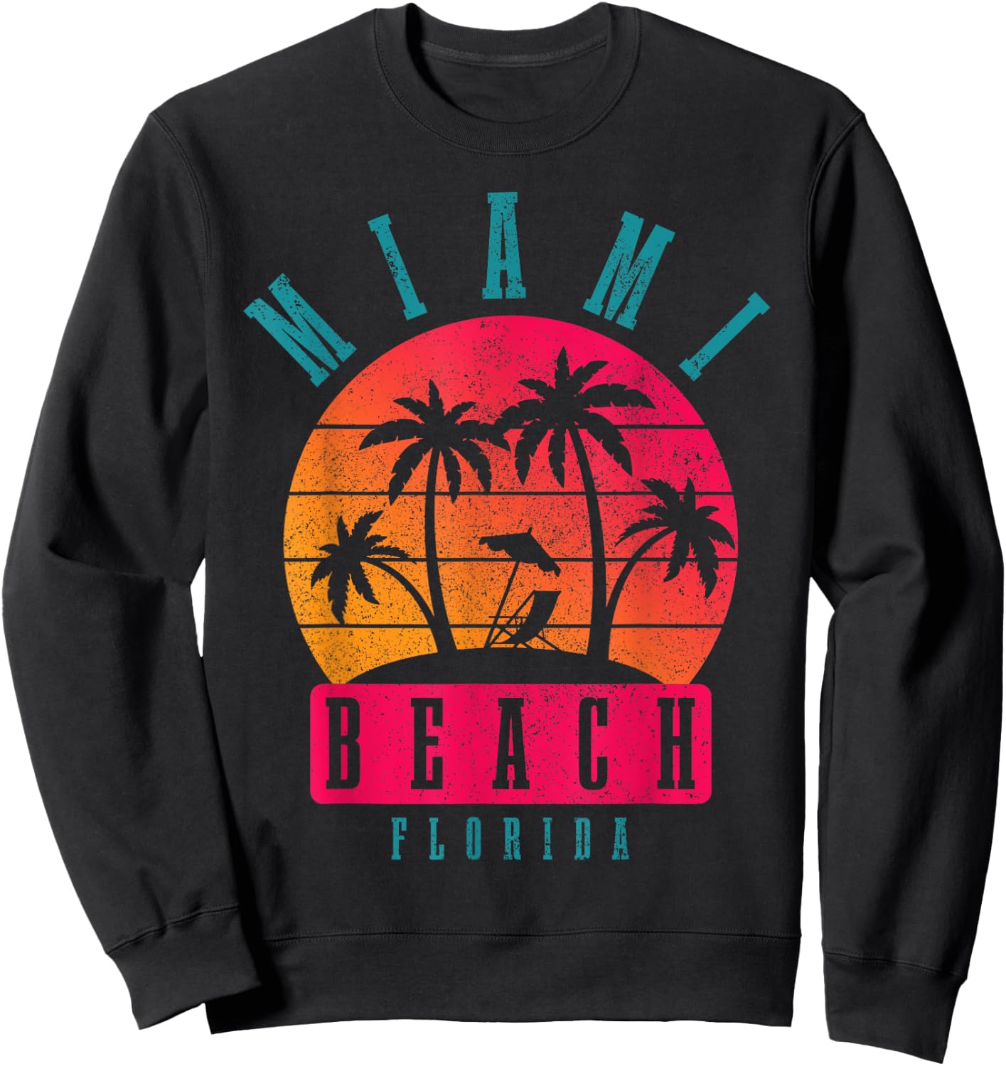 Miami Beach Florida Vintage Retro Men Women Girls Kids Sweatshirt - Sweatshirt | Black
