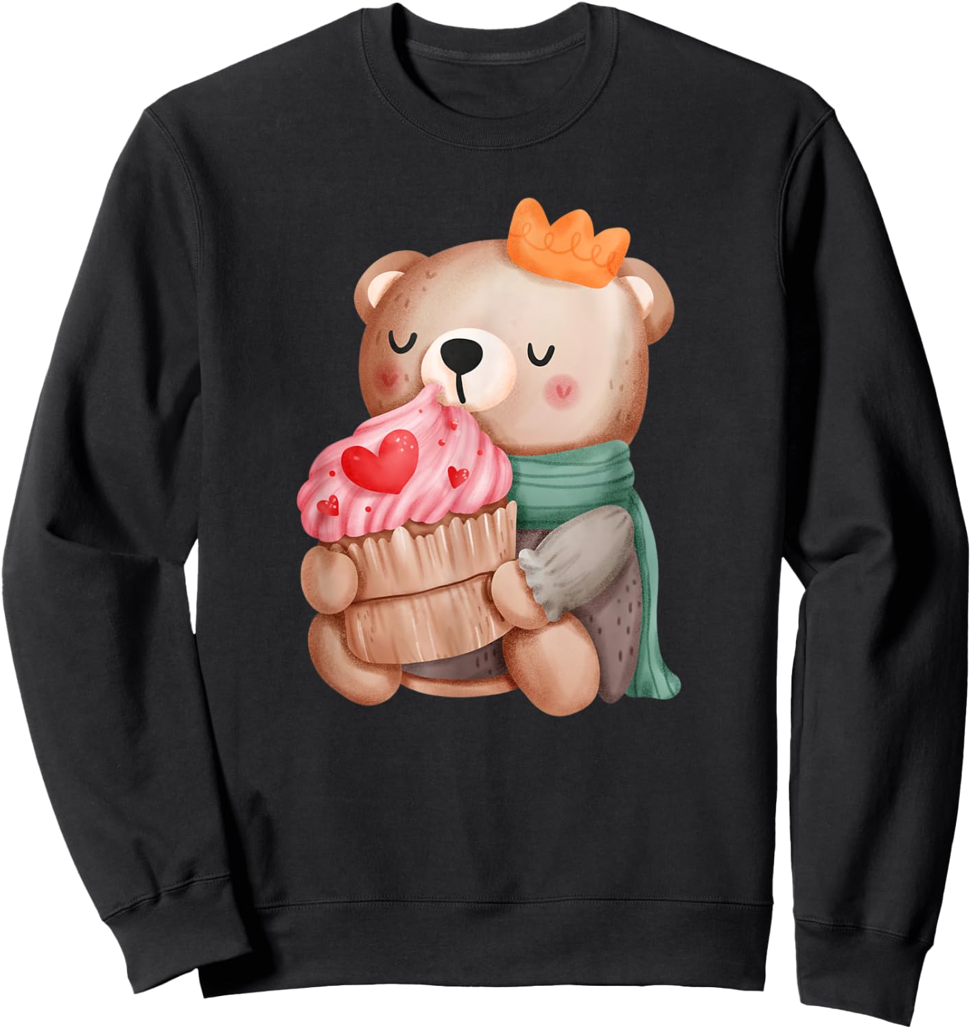 Cute Valentine Teddy Bear Pink Lovely Heart Cupcake Boy Sweatshirt - Sweatshirt | Black