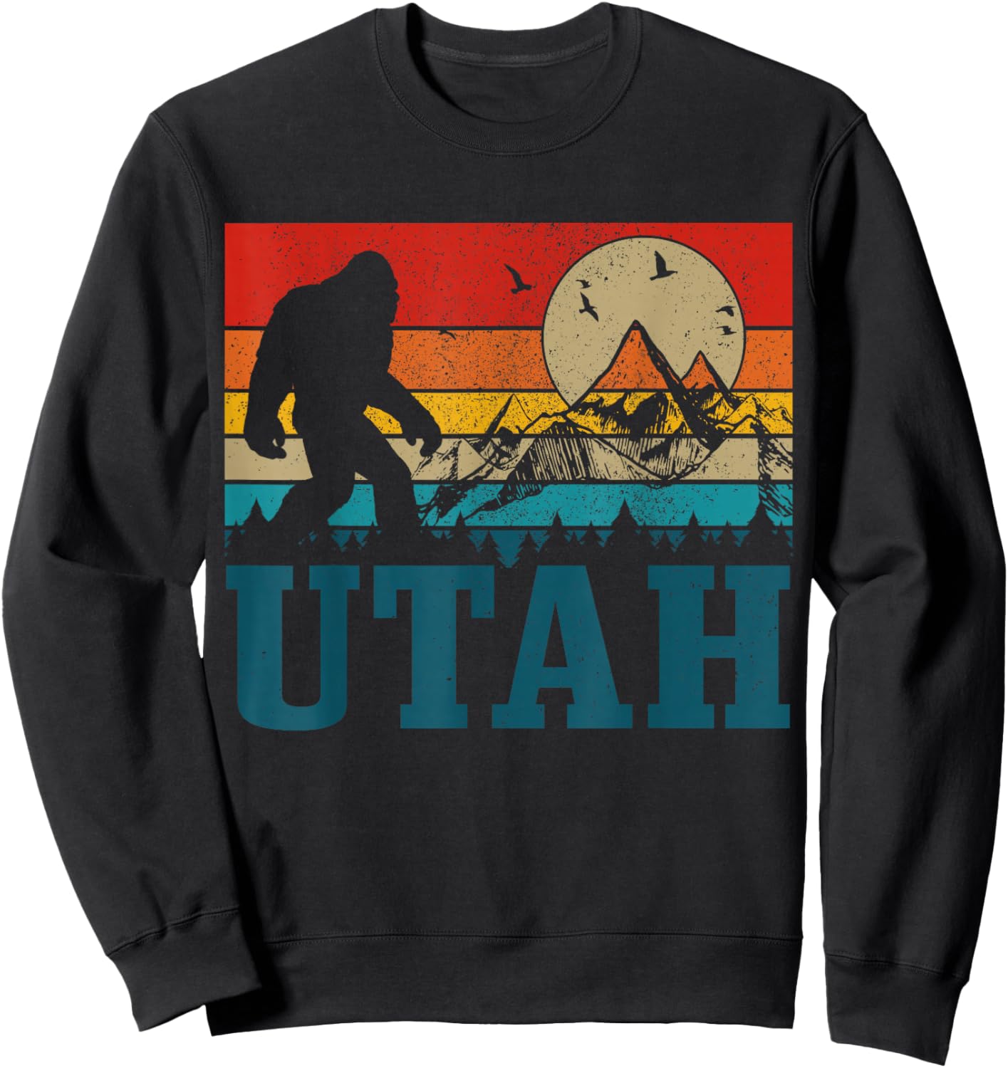 Utah Bigfoot Vintage Mountains Hiking Camping Hunter Gift Sweatshirt - Sweatshirt | Black
