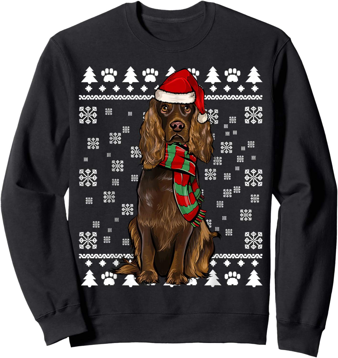 Boykin Spaniel Dog Santa Hat Xmas Ugly Christmas Sweatshirt - Sweatshirt | Black