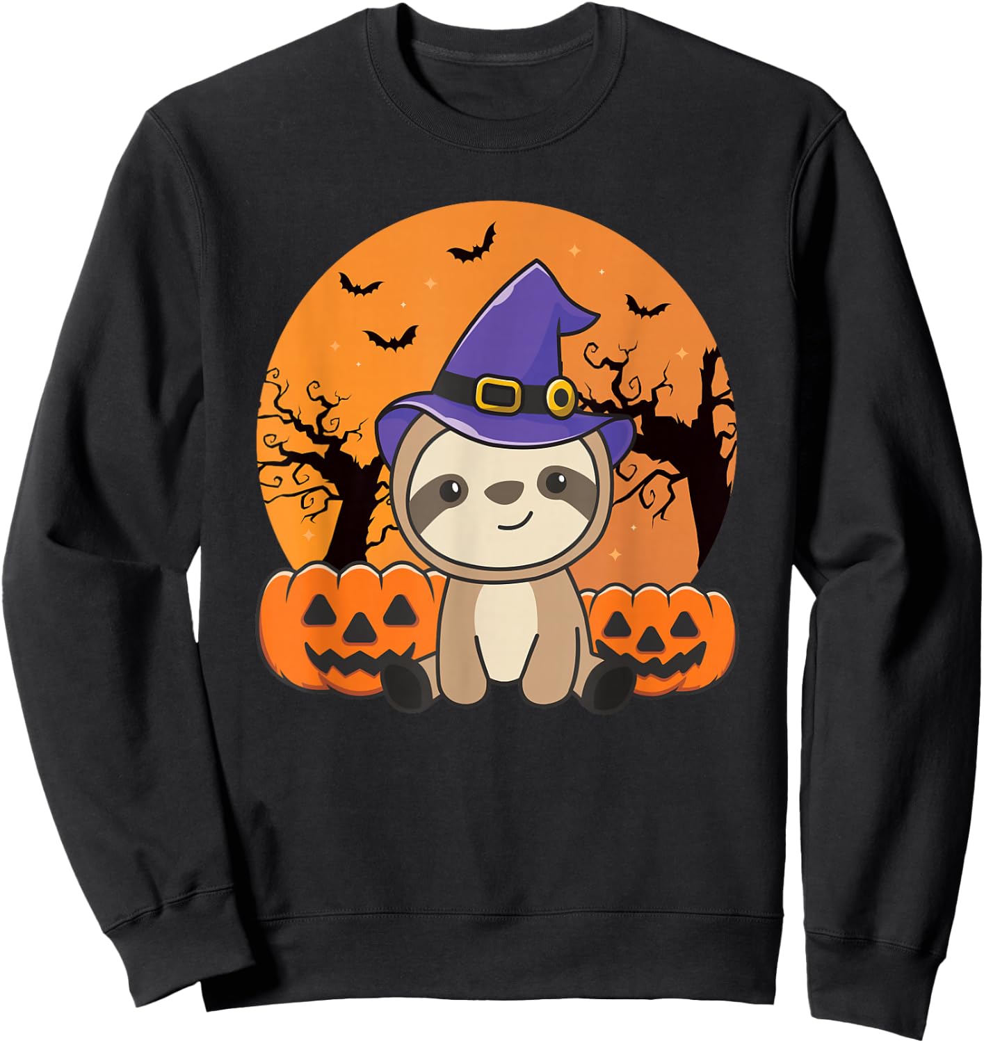 Sloth In Pumpkin Witch Sloths Happy Halloween Sweatshirt - Sweatshirt | Black