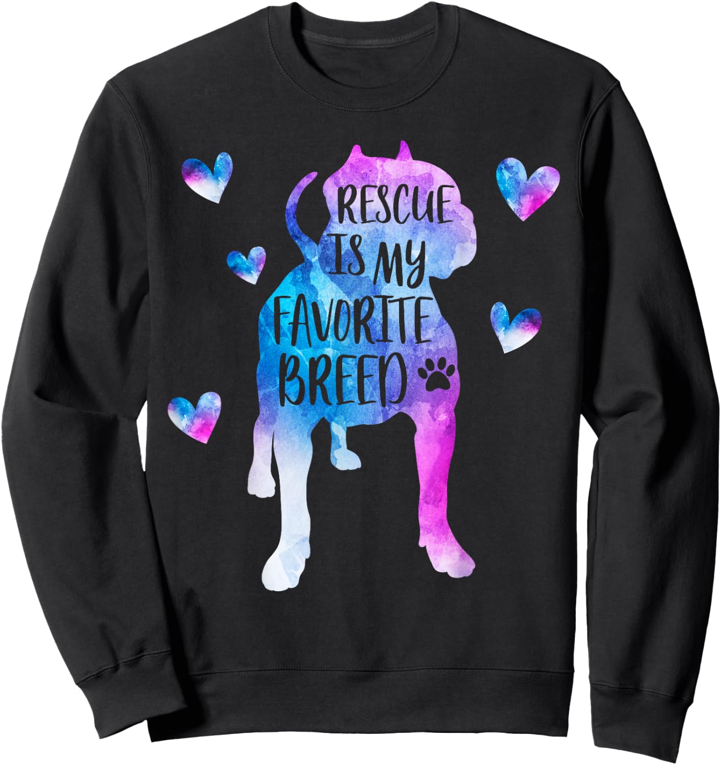 Pitbull Rescue is my Favorite Breed Watercolor Cute Mom Sweatshirt - Sweatshirt | Black