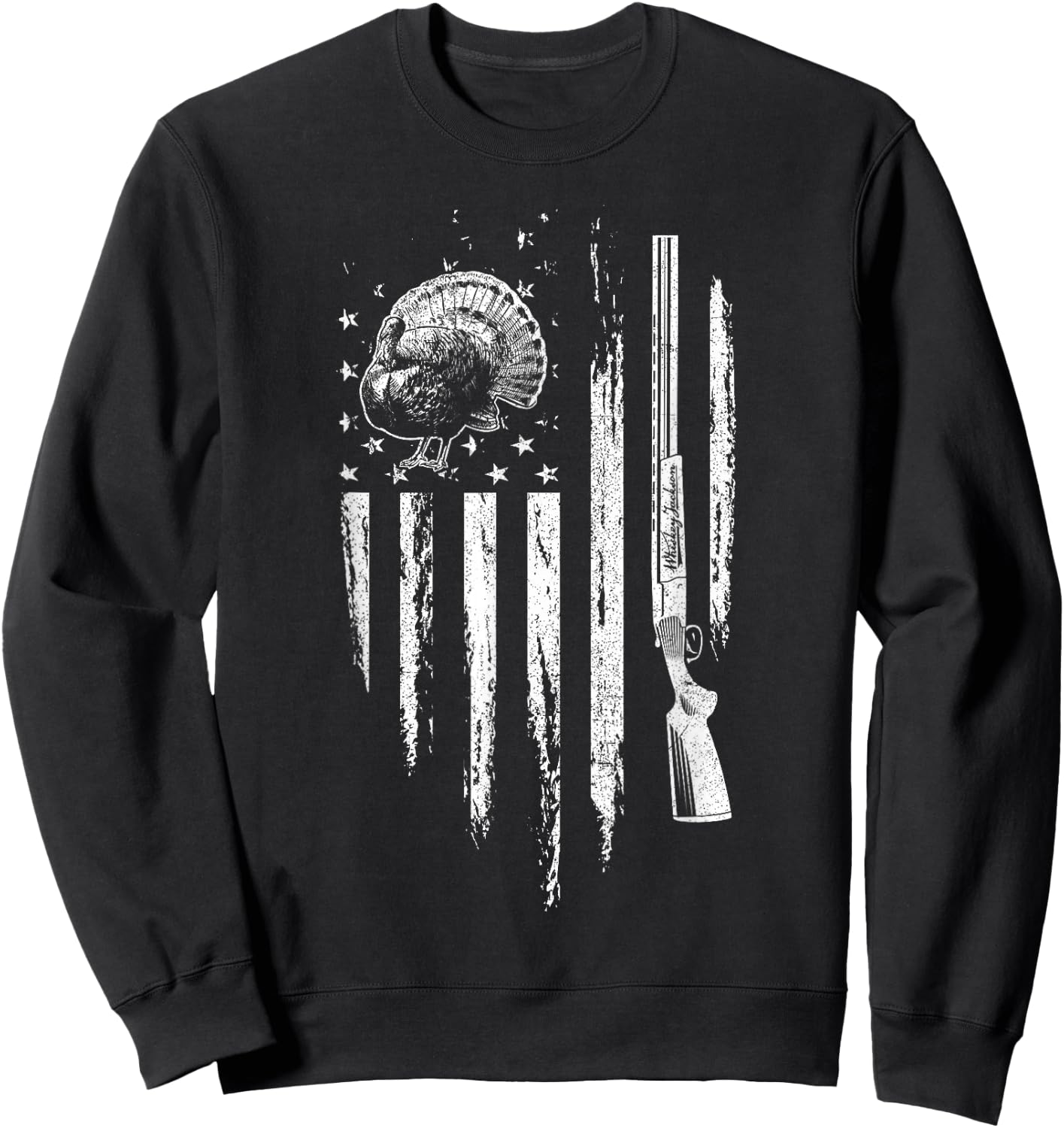 Turkey Hunting American Flag Thunder Chicken Gift Hunter Sweatshirt - Sweatshirt | Black