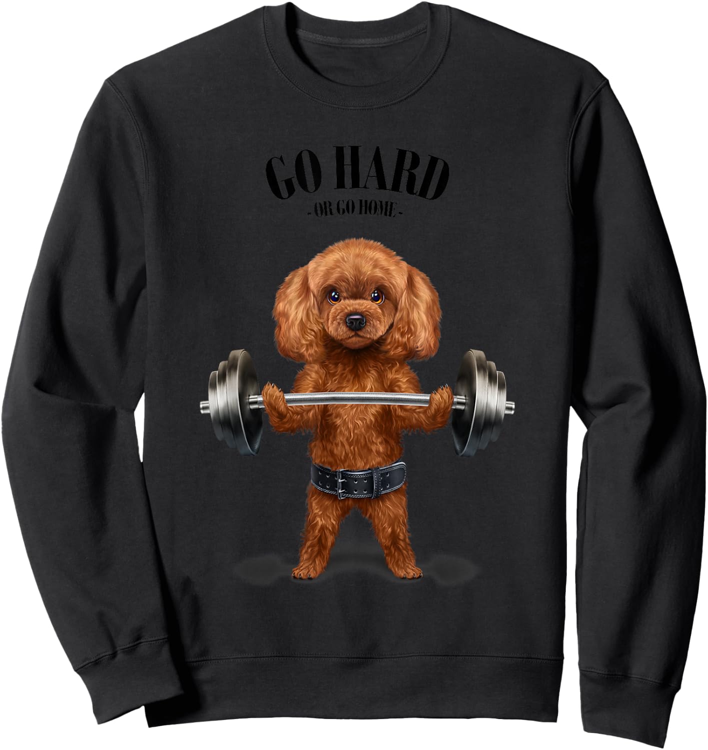 Tan Poodle Dog Weightlifting in Fitness Gym Sweatshirt - Sweatshirt | Black